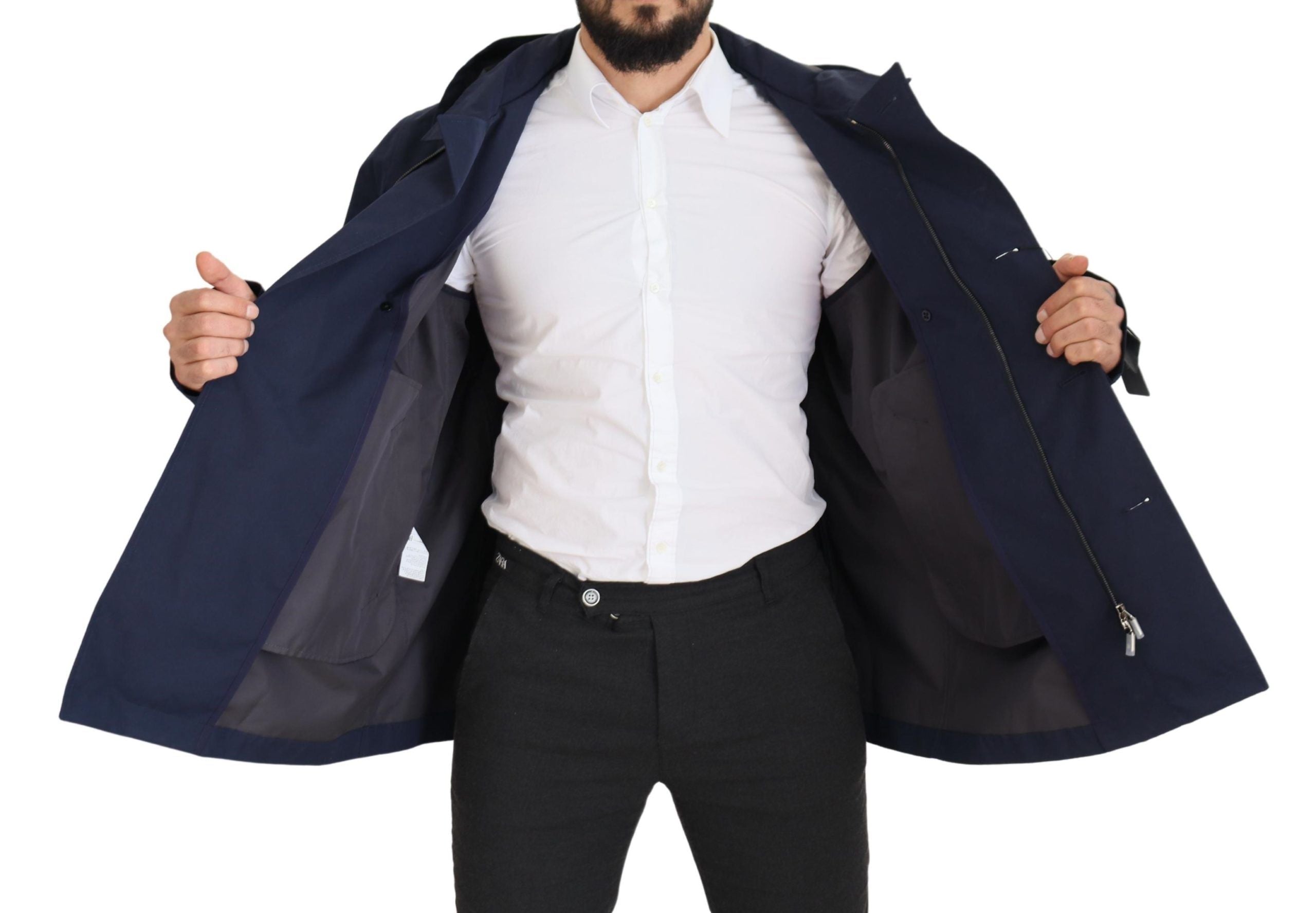 Dolce & Gabbana Blue Hooded Double Breasted Coat Jacket