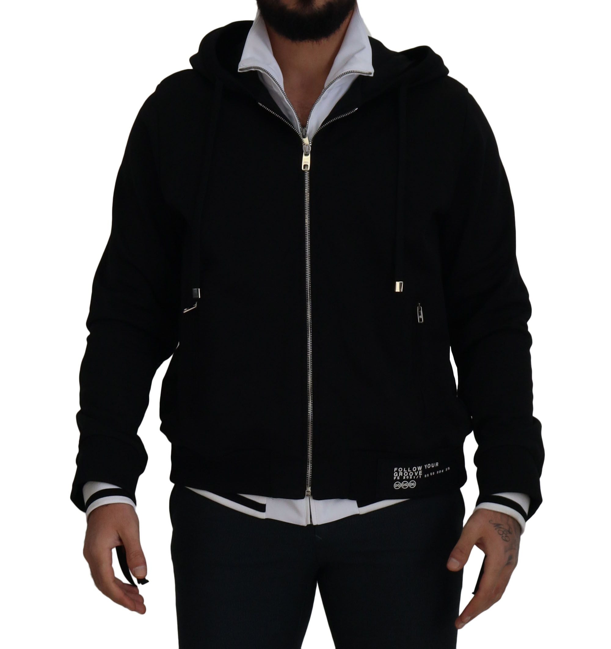 Dolce & Gabbana Black Polyester Hooded Full Zip Jacket