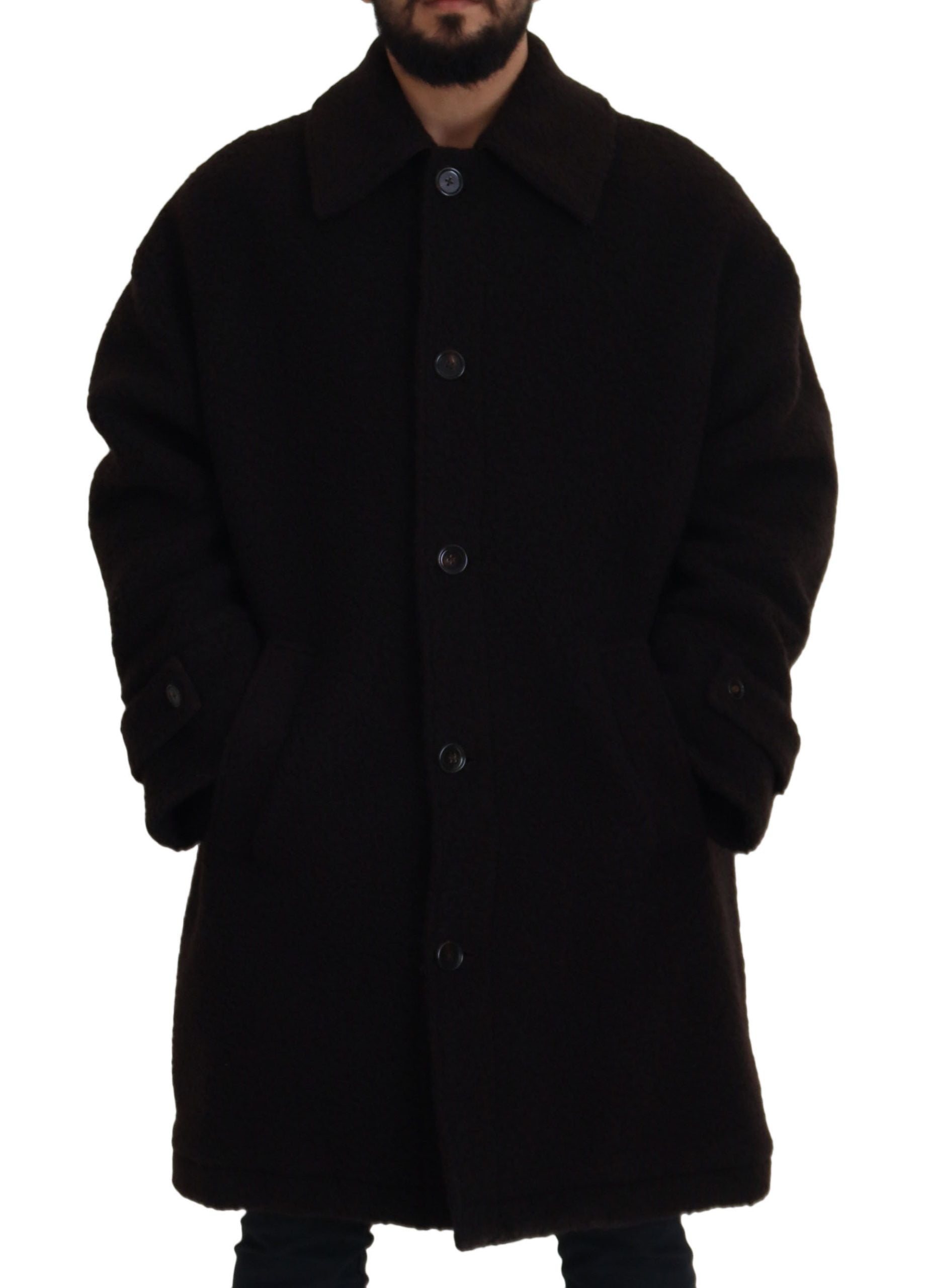 Dolce & Gabbana Black Alpaca Button Down Trench Coat Jacket