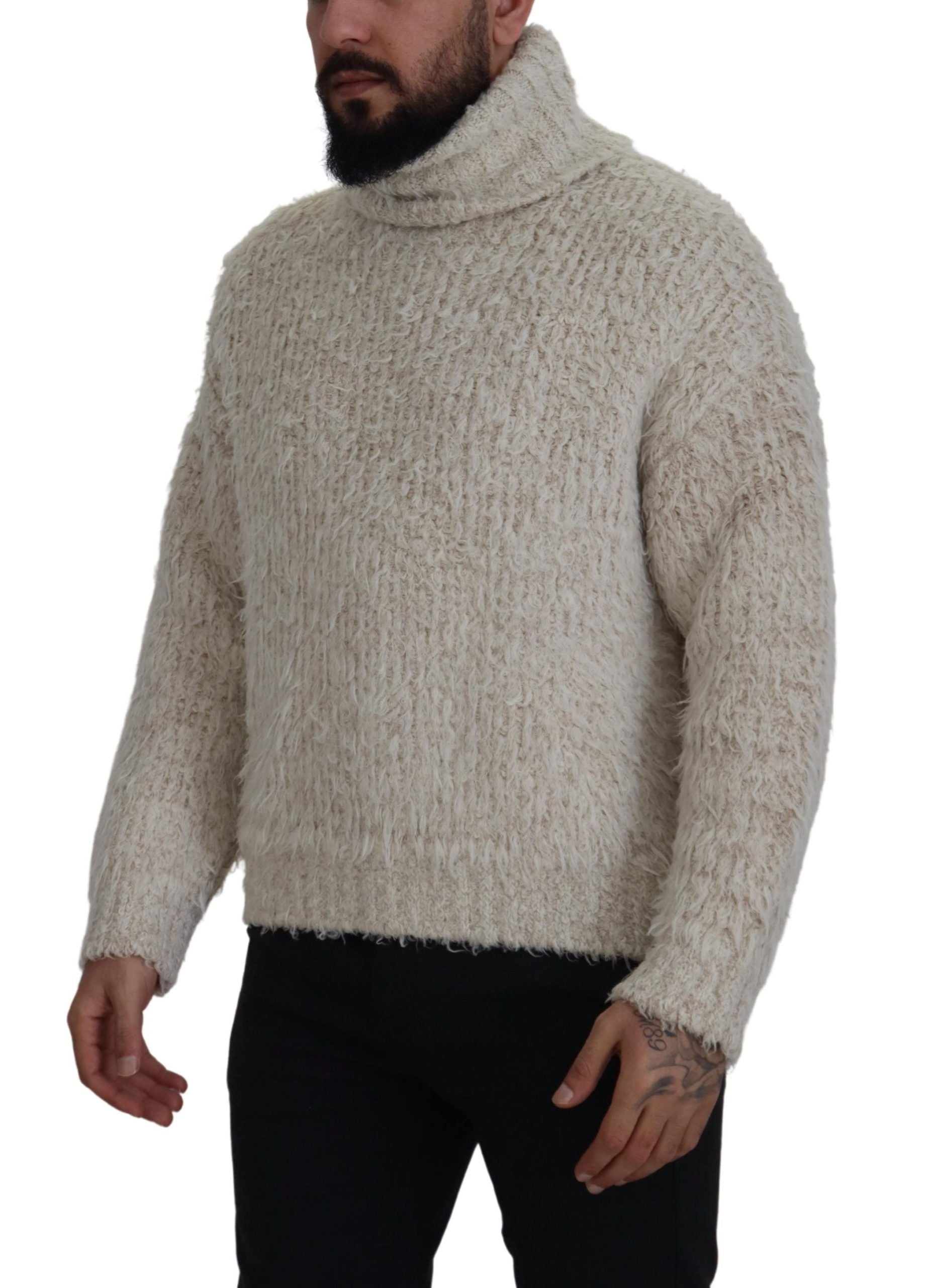 Dolce & Gabbana Cream Wool Knit Turtleneck Pullover Sweater
