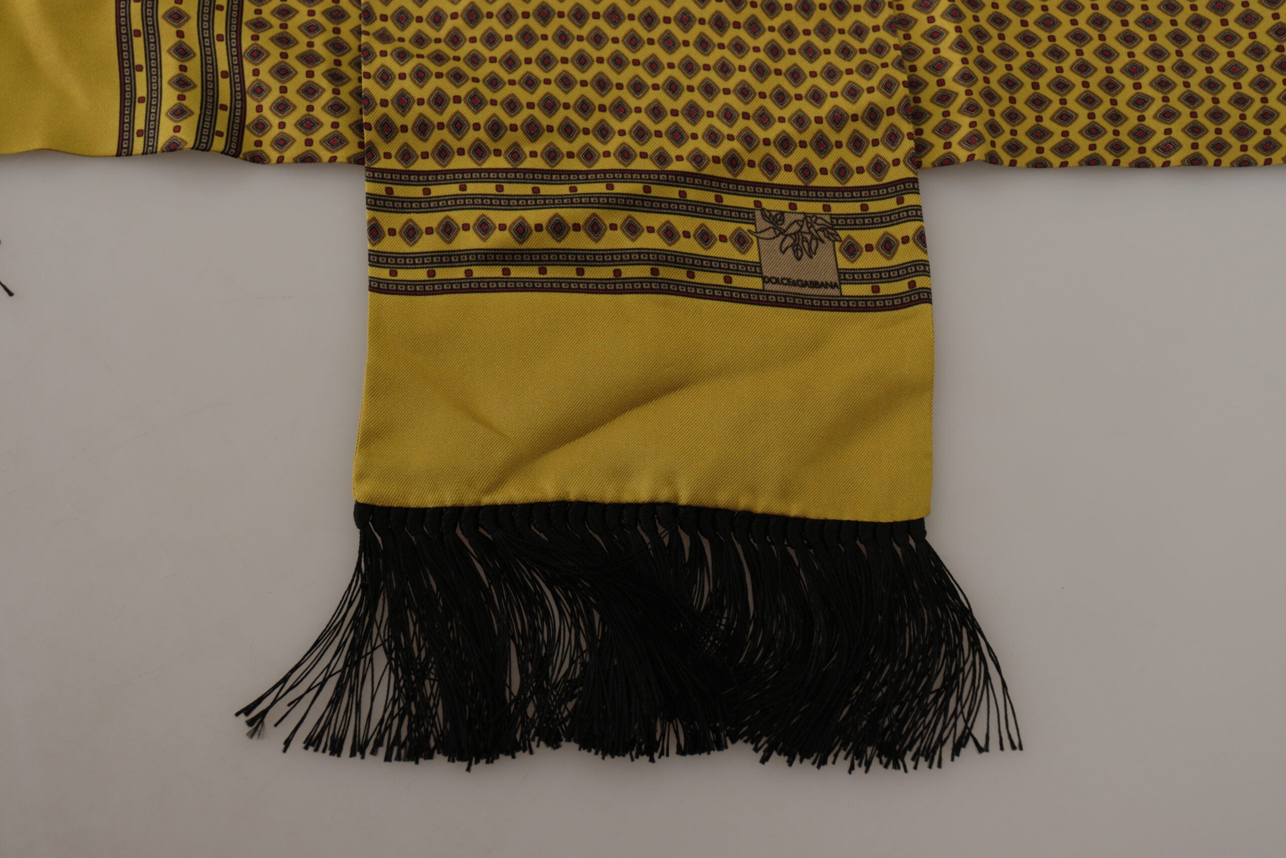 Dolce & Gabbana Yellow Patterned Silk Neck Wrap Fringe Scarf