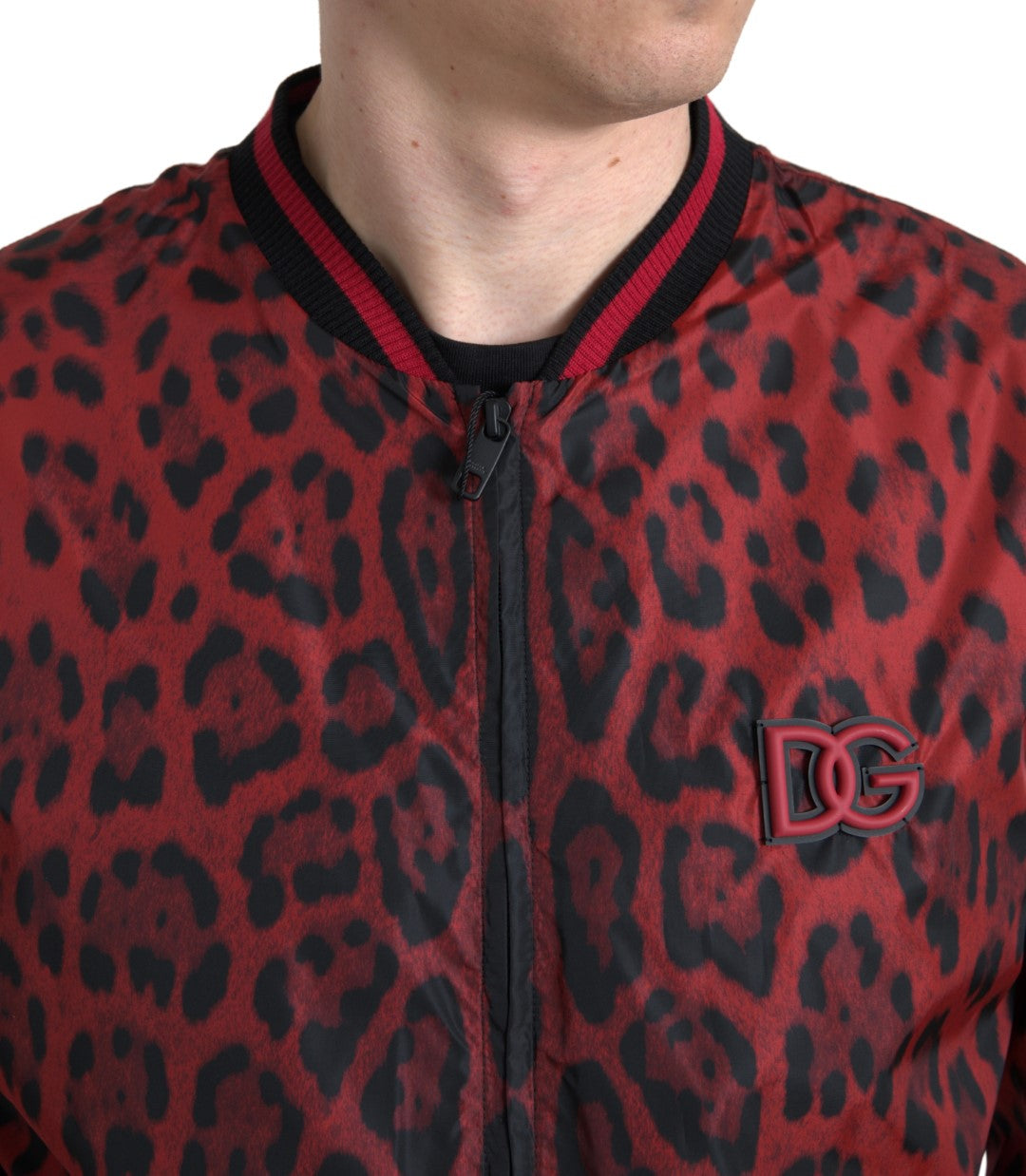 Dolce & Gabbana Red Leopard Bomber Short Coat Jacket