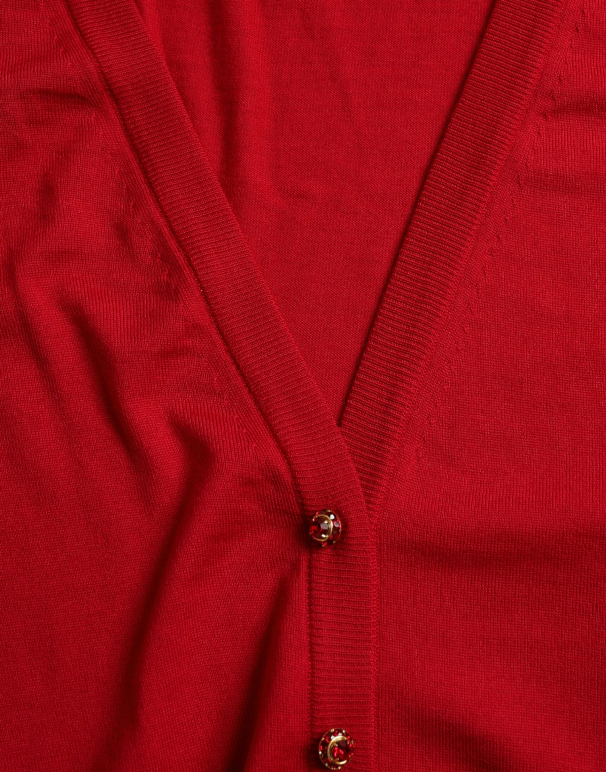 Dolce & Gabbana Red Wool V-neck Buttoned Cardigan Sweater