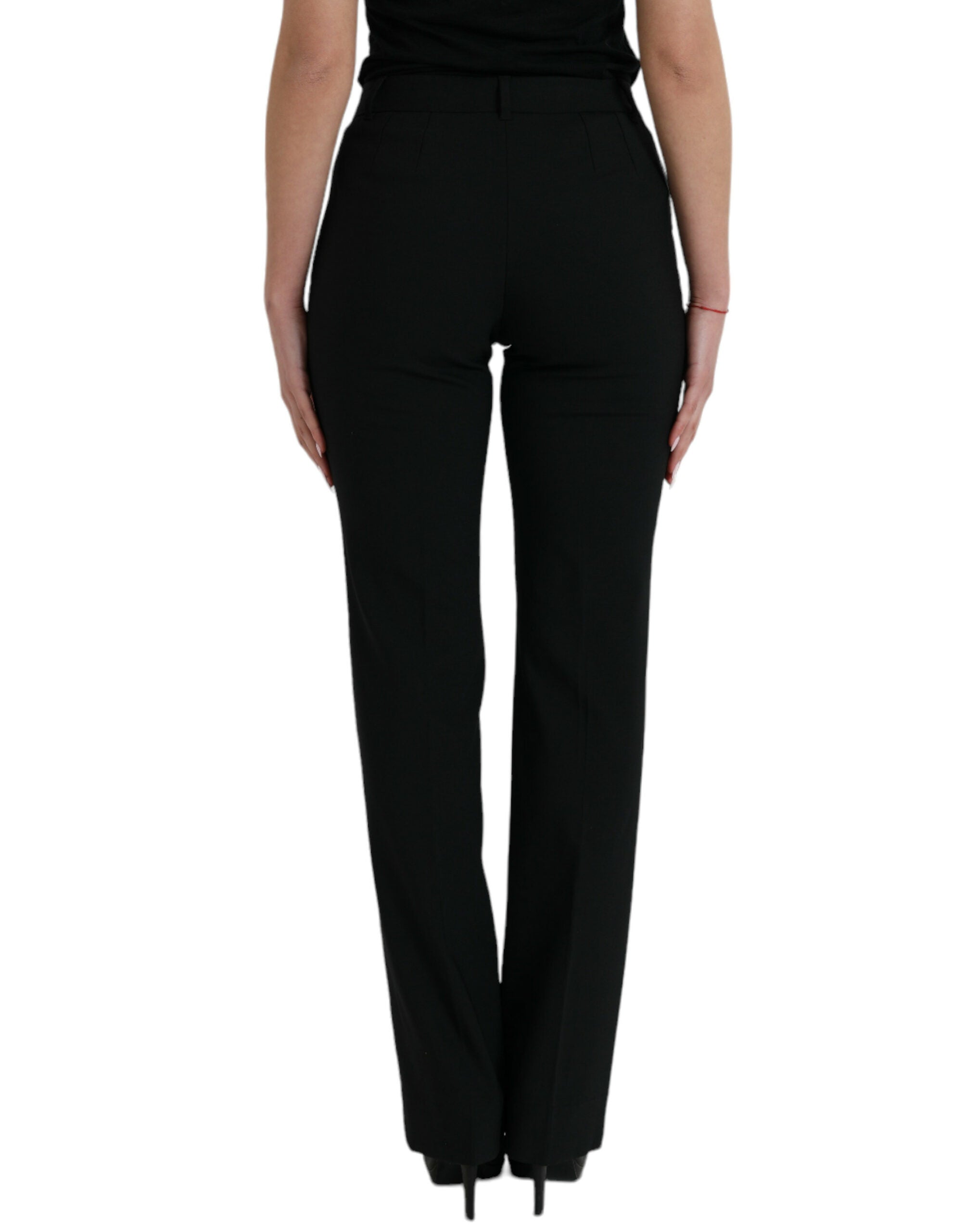 Dolce & Gabbana Black Wool Mid Waist Tapered Pants