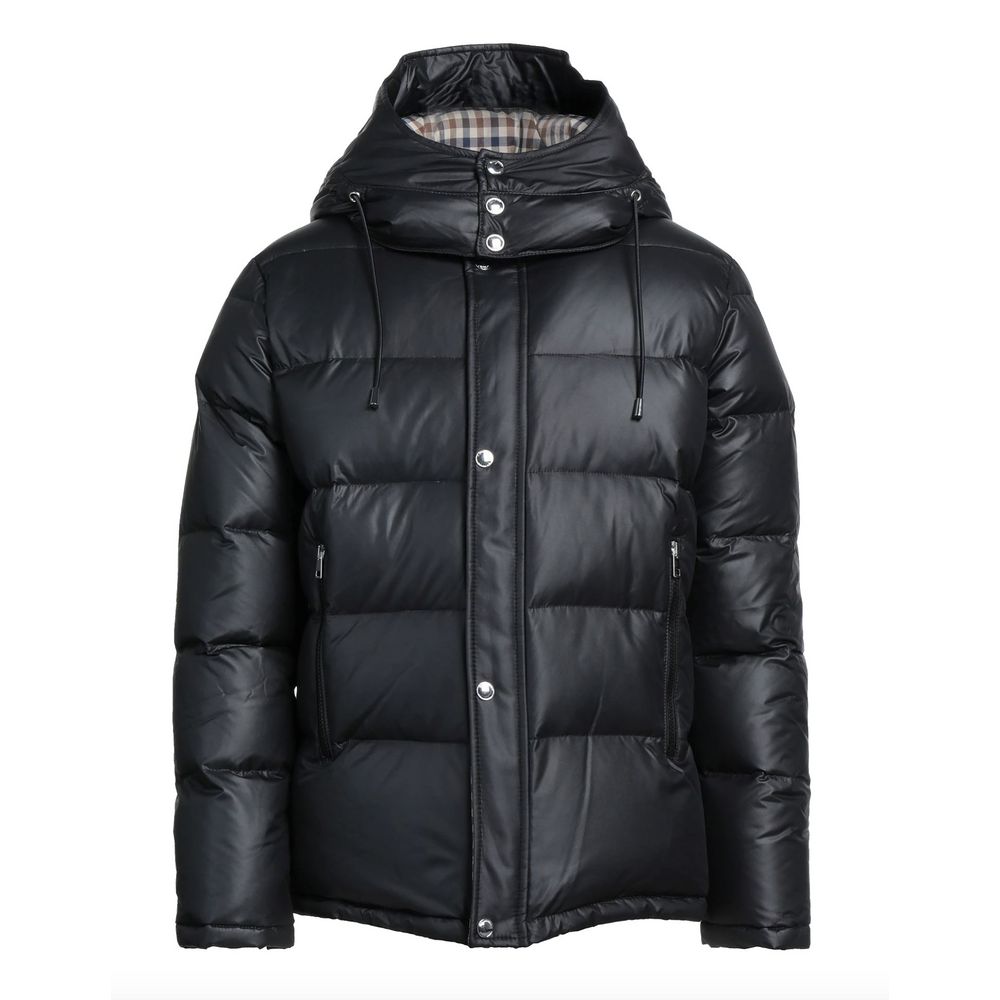 Aquascutum Black Polyester Men Jacket with Removable Hood