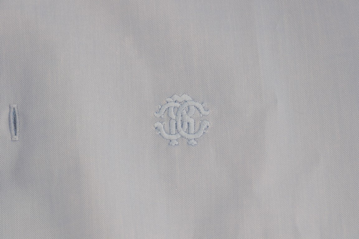 Cavalli Light Blue Cotton Slim Fit Dress Shirt