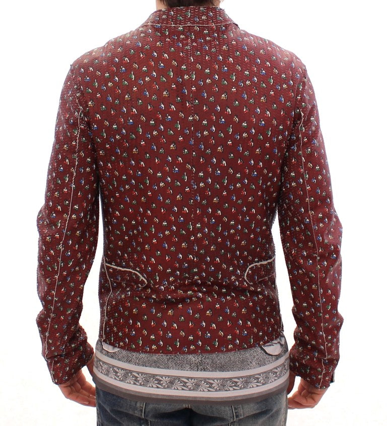Dolce & Gabbana Bordeaux Leather Boxer Print Jacket Coat
