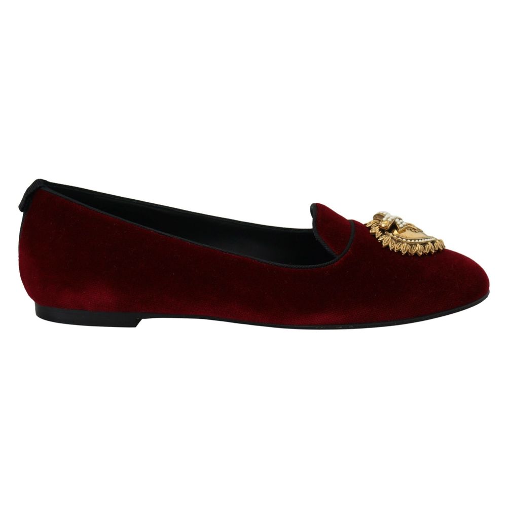 Dolce & Gabbana Burgundy Cotton Slip-On Loafers