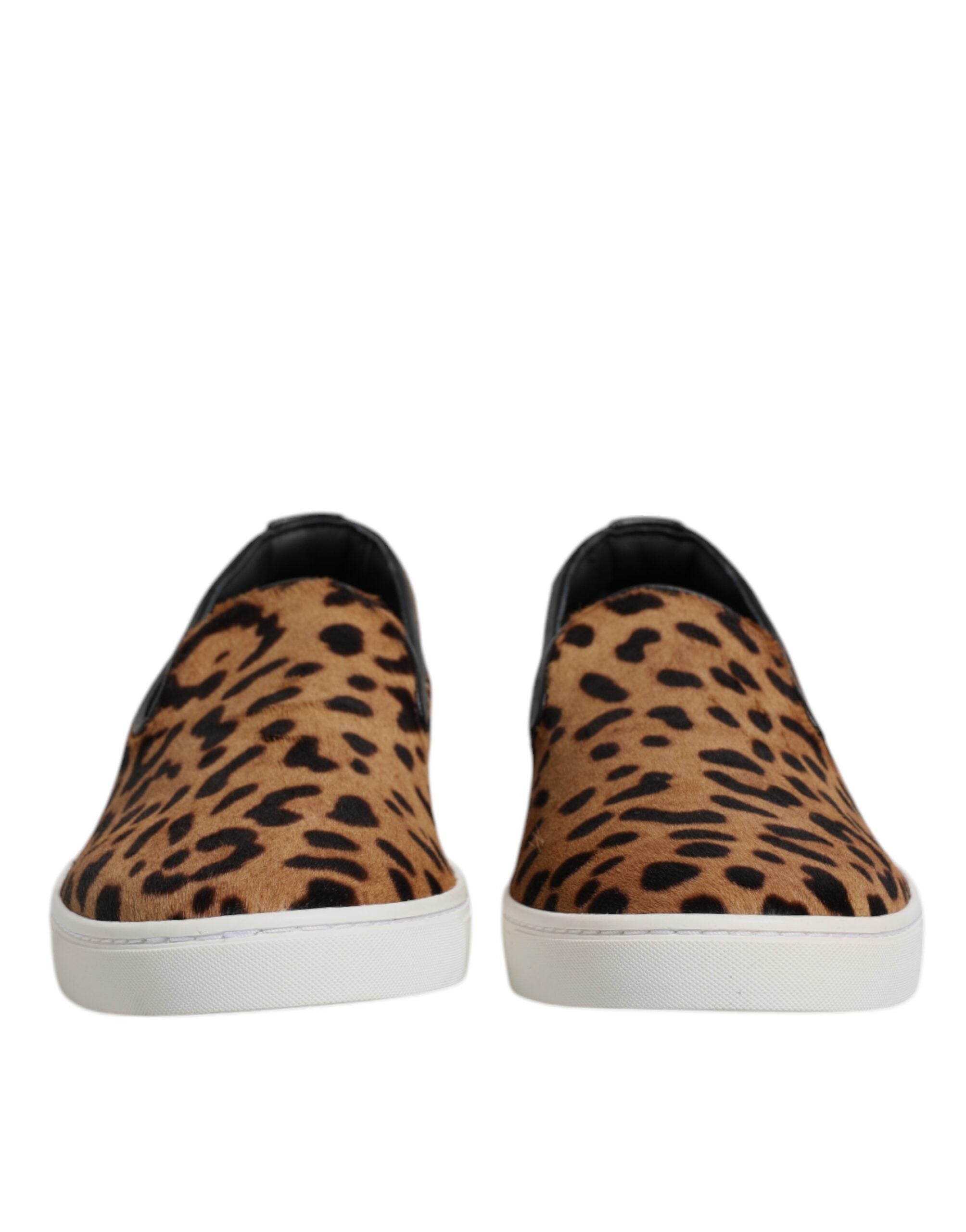 Dolce & Gabbana Brown Calfskin Fur Leopard Sneakers Shoes