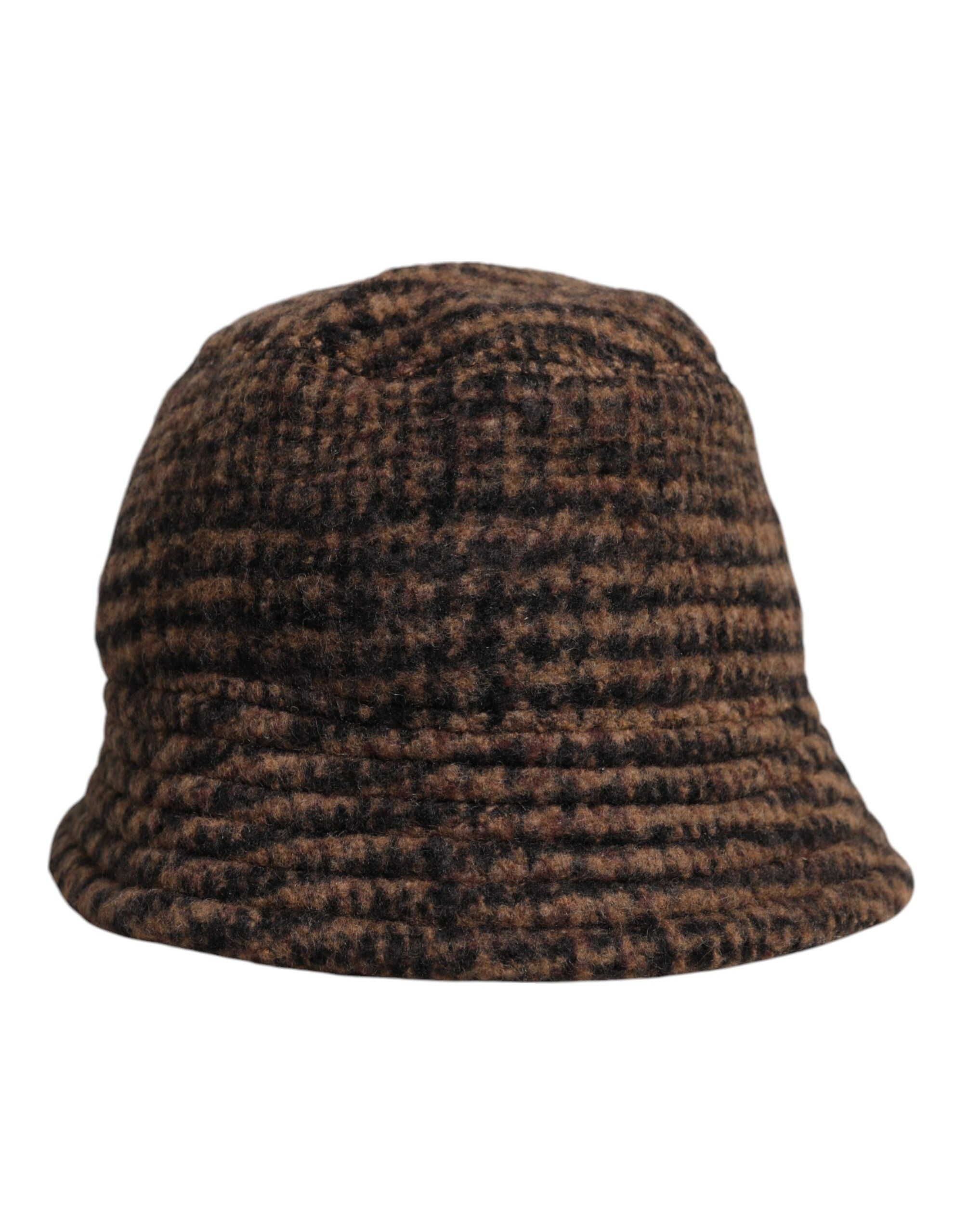 Dolce & Gabbana Brown Houndstooth Wool Woven Bucket Hat