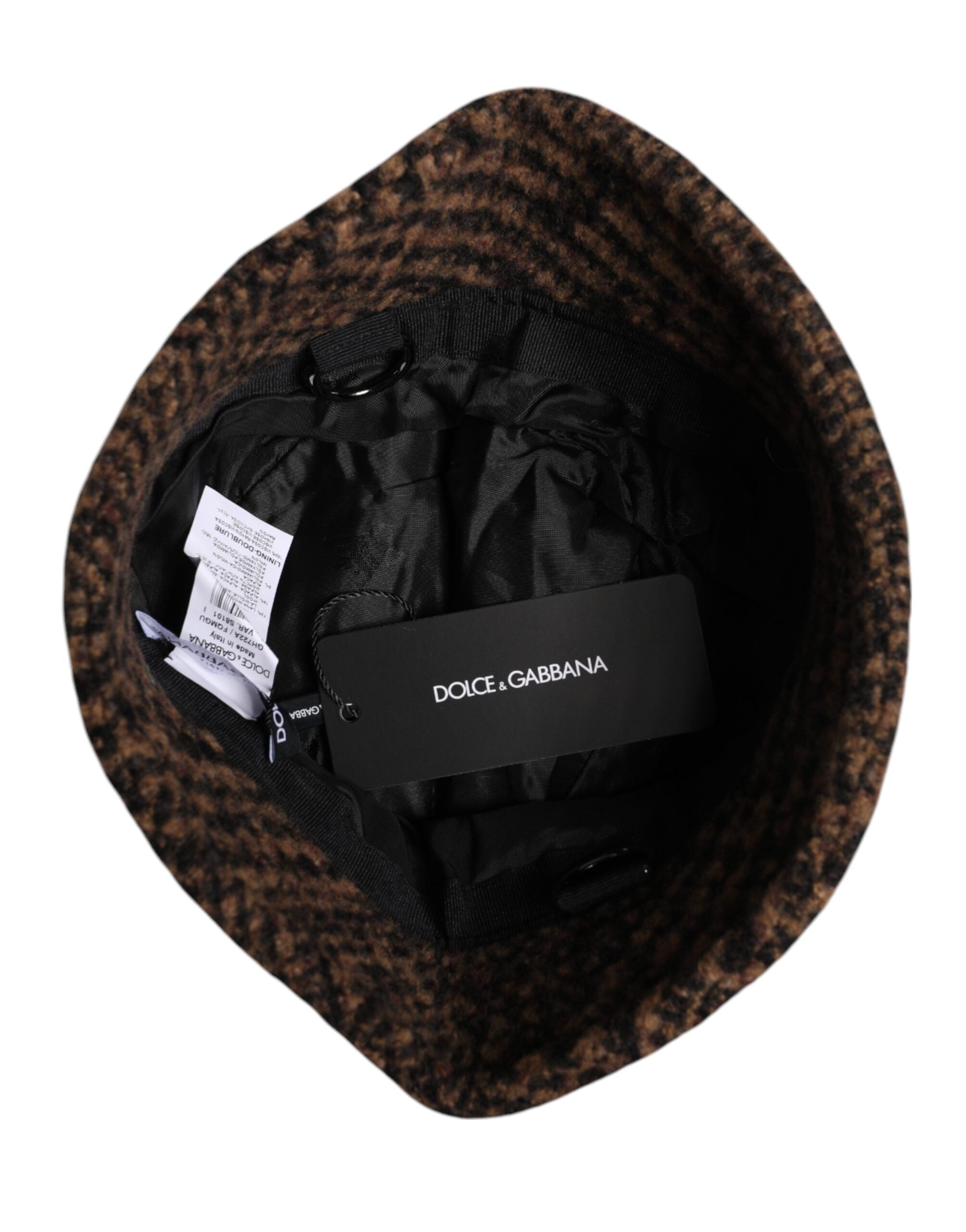 Dolce & Gabbana Brown Houndstooth Wool Woven Bucket Hat
