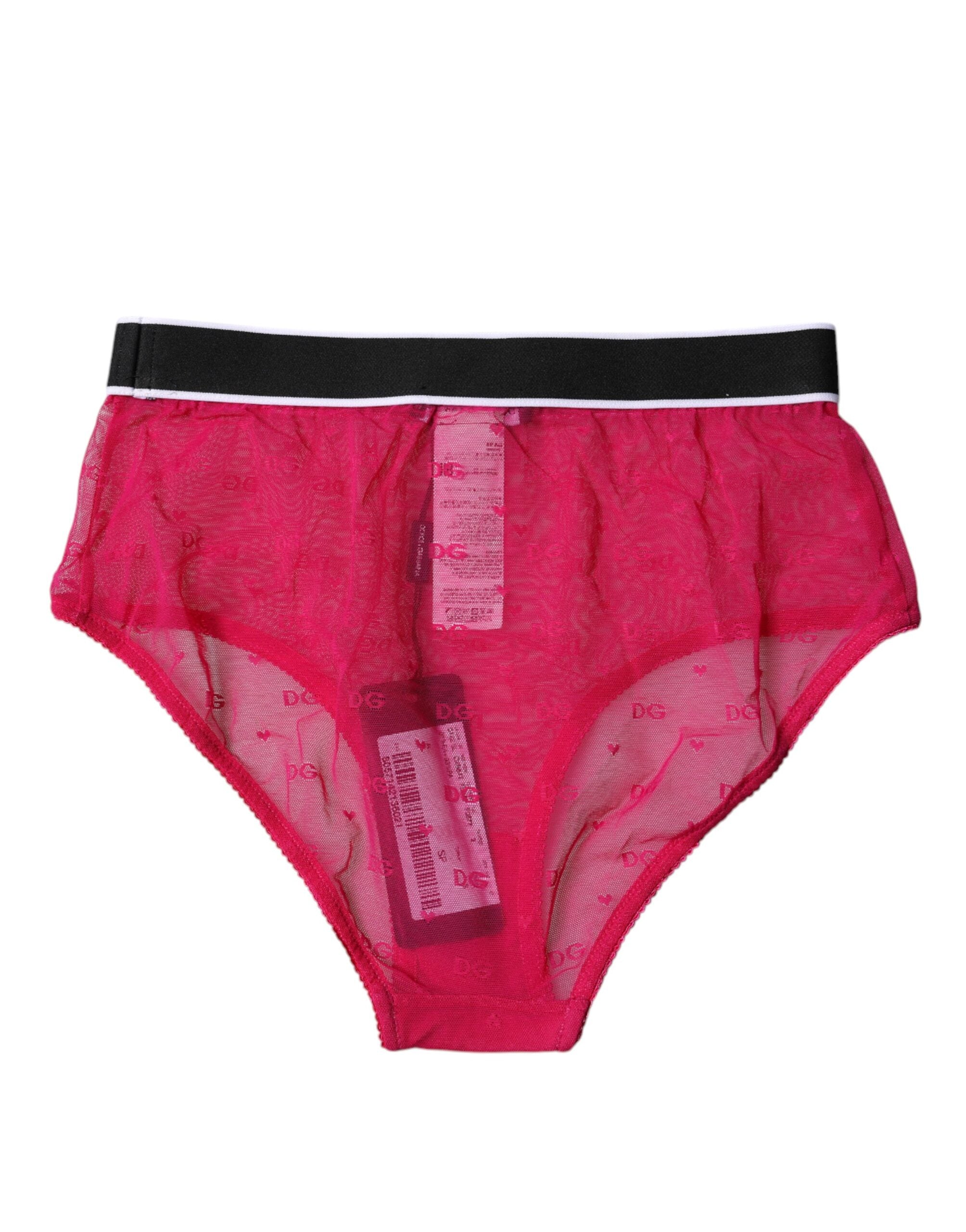 Dolce & Gabbana Fuchsia Tulle Nylon Mid Waist Panty Underwear