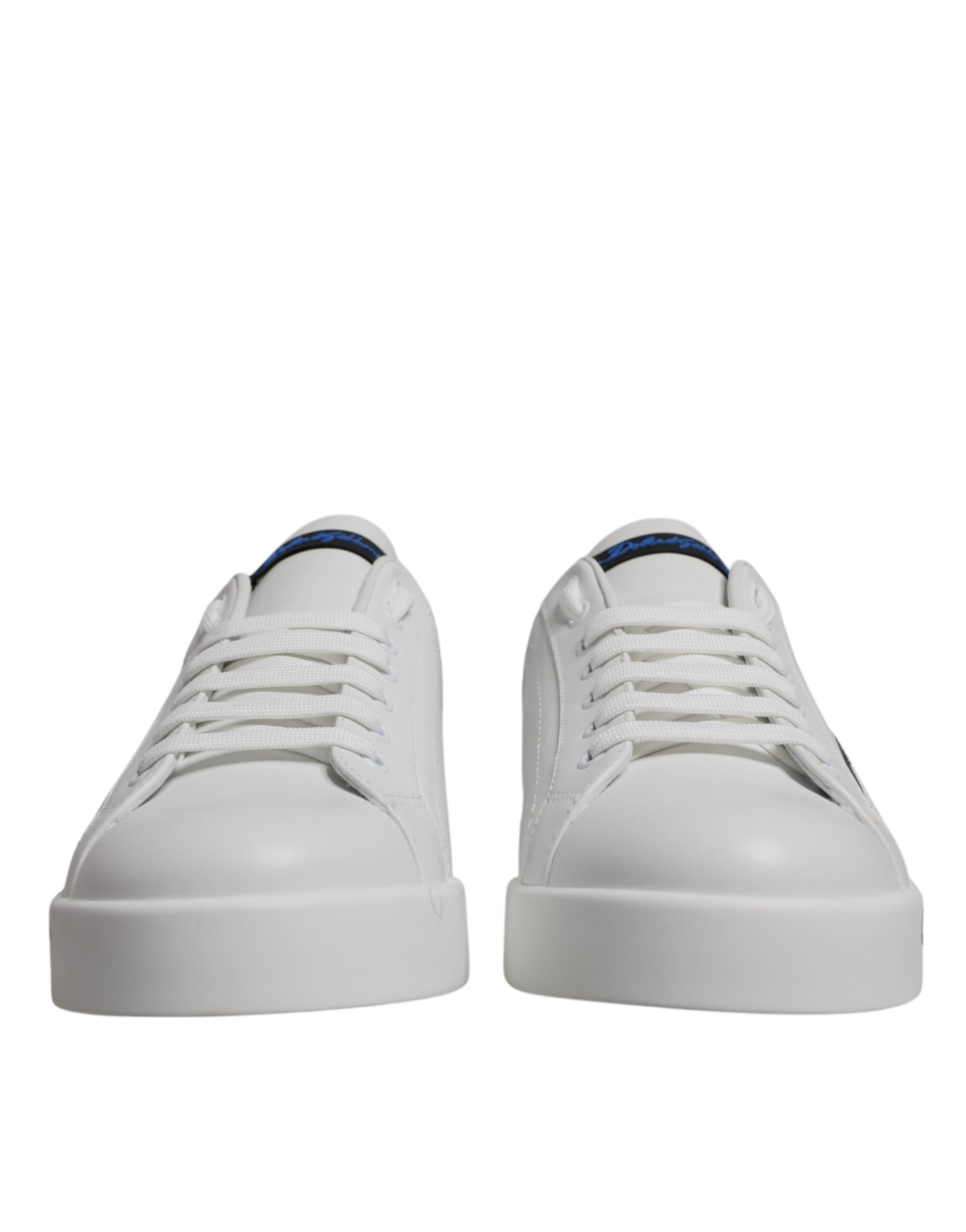 Dolce & Gabbana White Blue Leather Logo Low Top Sneakers Shoes