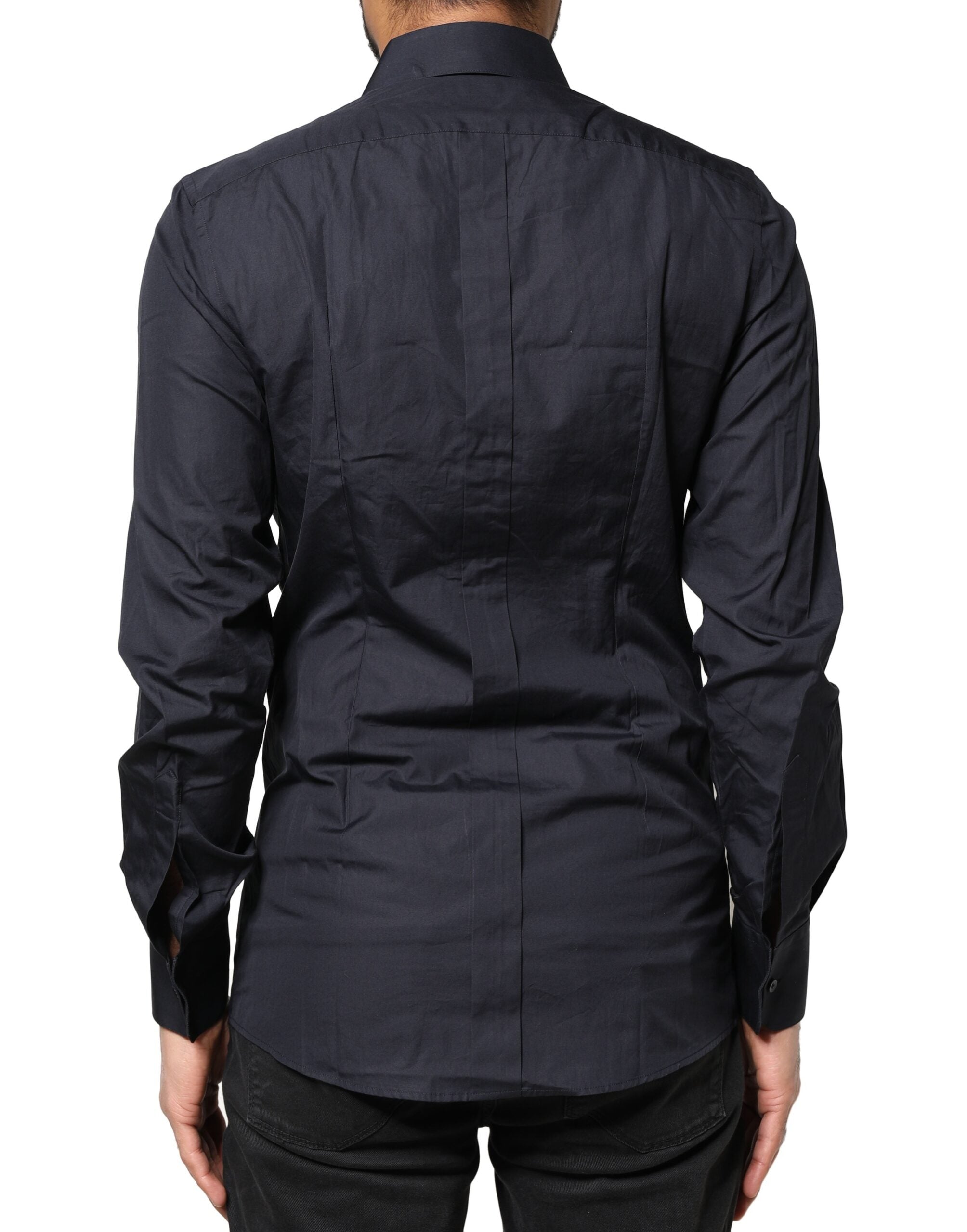 Dolce & Gabbana Dark Blue GOLD Cotton Long Sleeves Dress Shirt