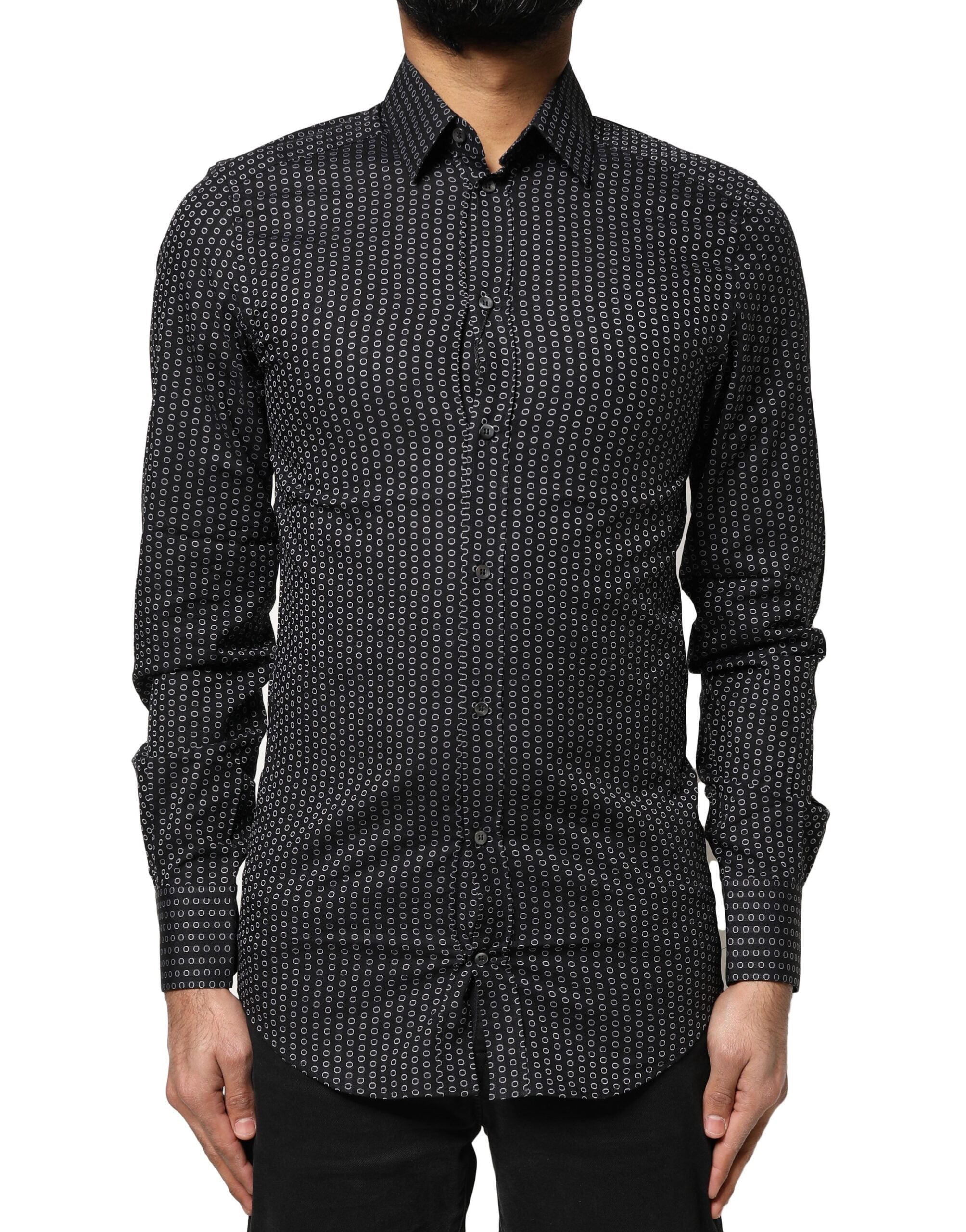 Dolce & Gabbana Black GOLD Patterned Cotton Men Dress Shirt