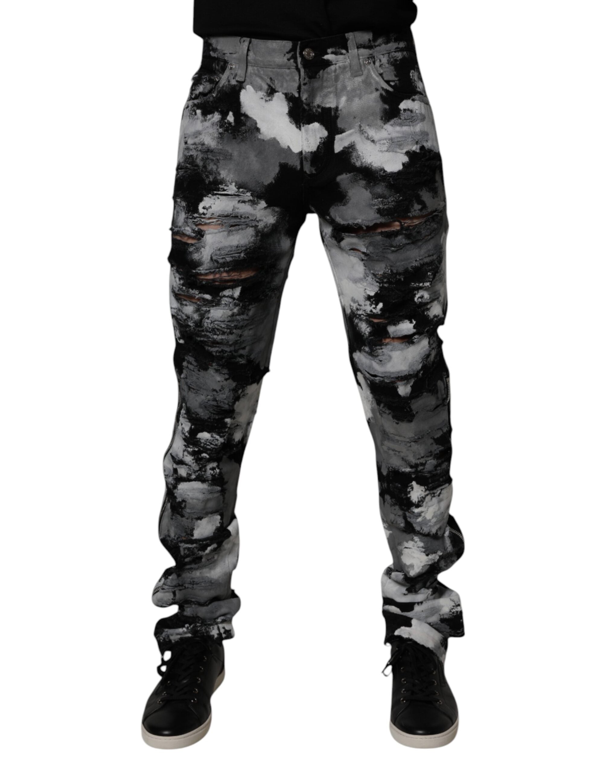 Dolce & Gabbana Multicolor Camouflage Tattered Skinny Denim Jeans