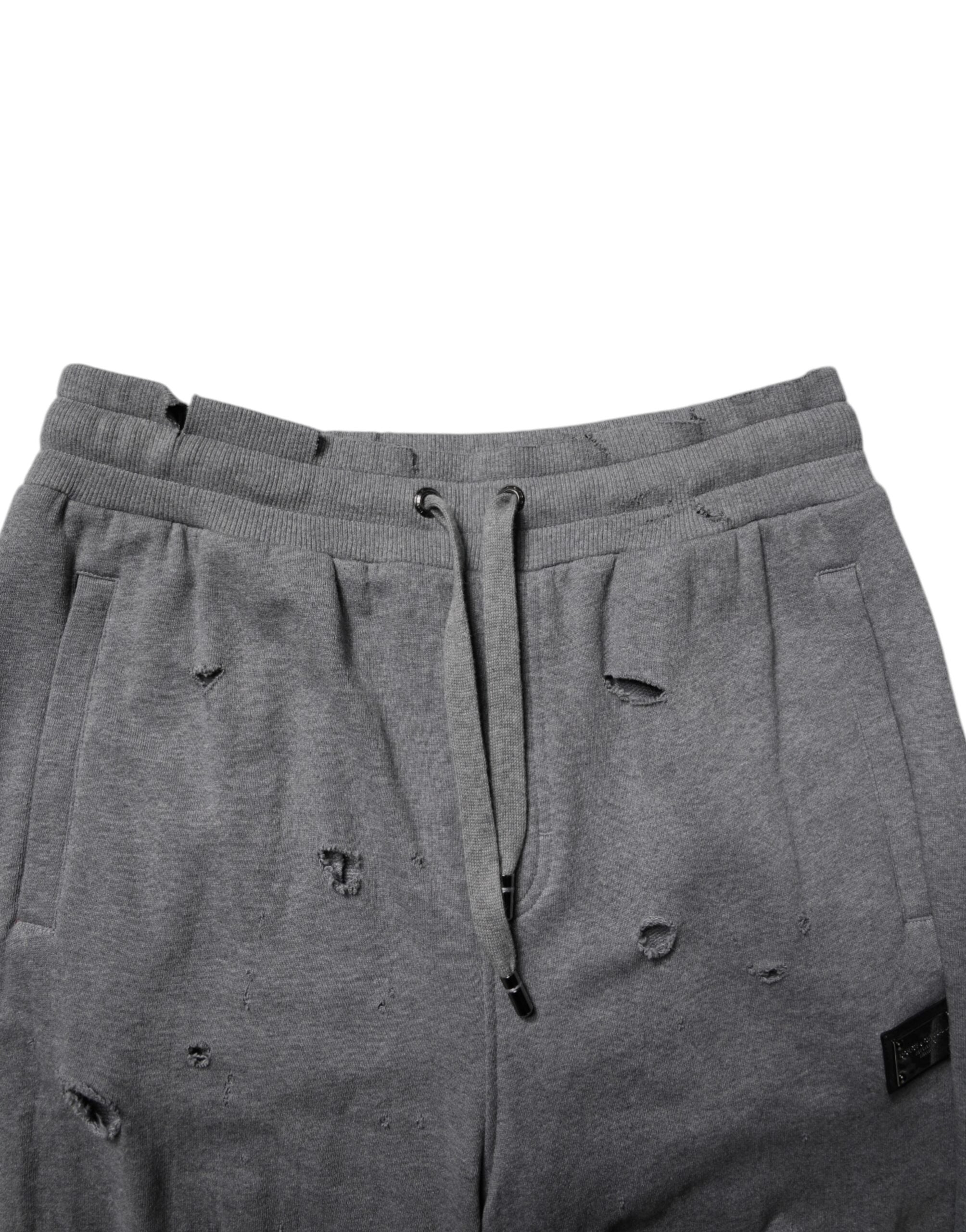 Dolce & Gabbana Gray Cotton RipStyle Straight Sweatpants Pants