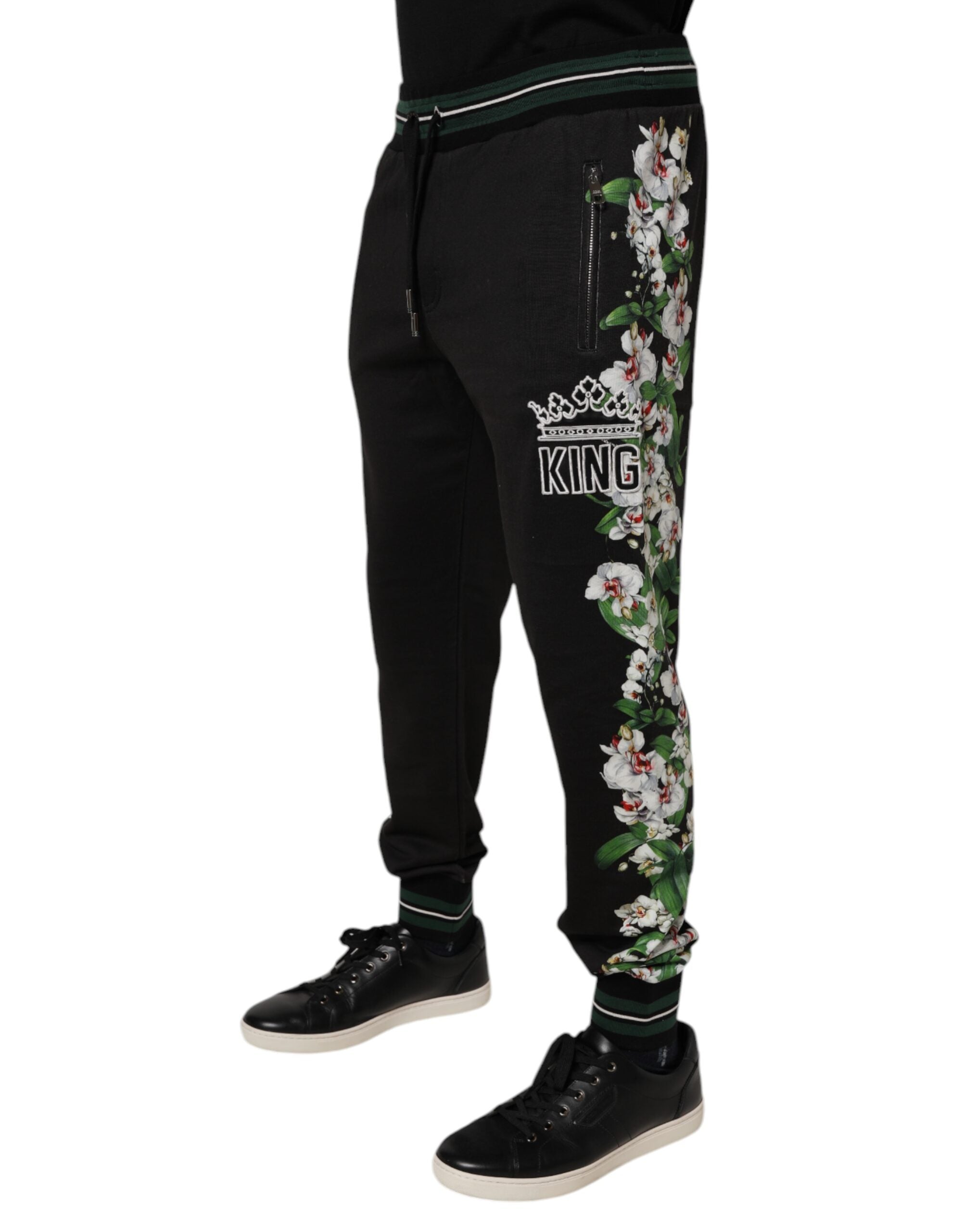 Dolce & Gabbana Black Floral King Men Jogger Sweatpants Pants