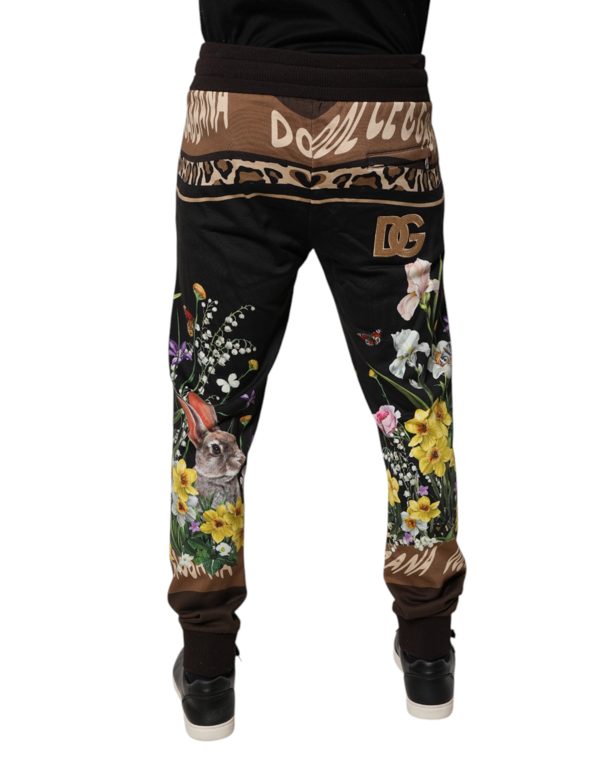 Dolce & Gabbana Black Floral Cotton Jogger Sweatpants Pants