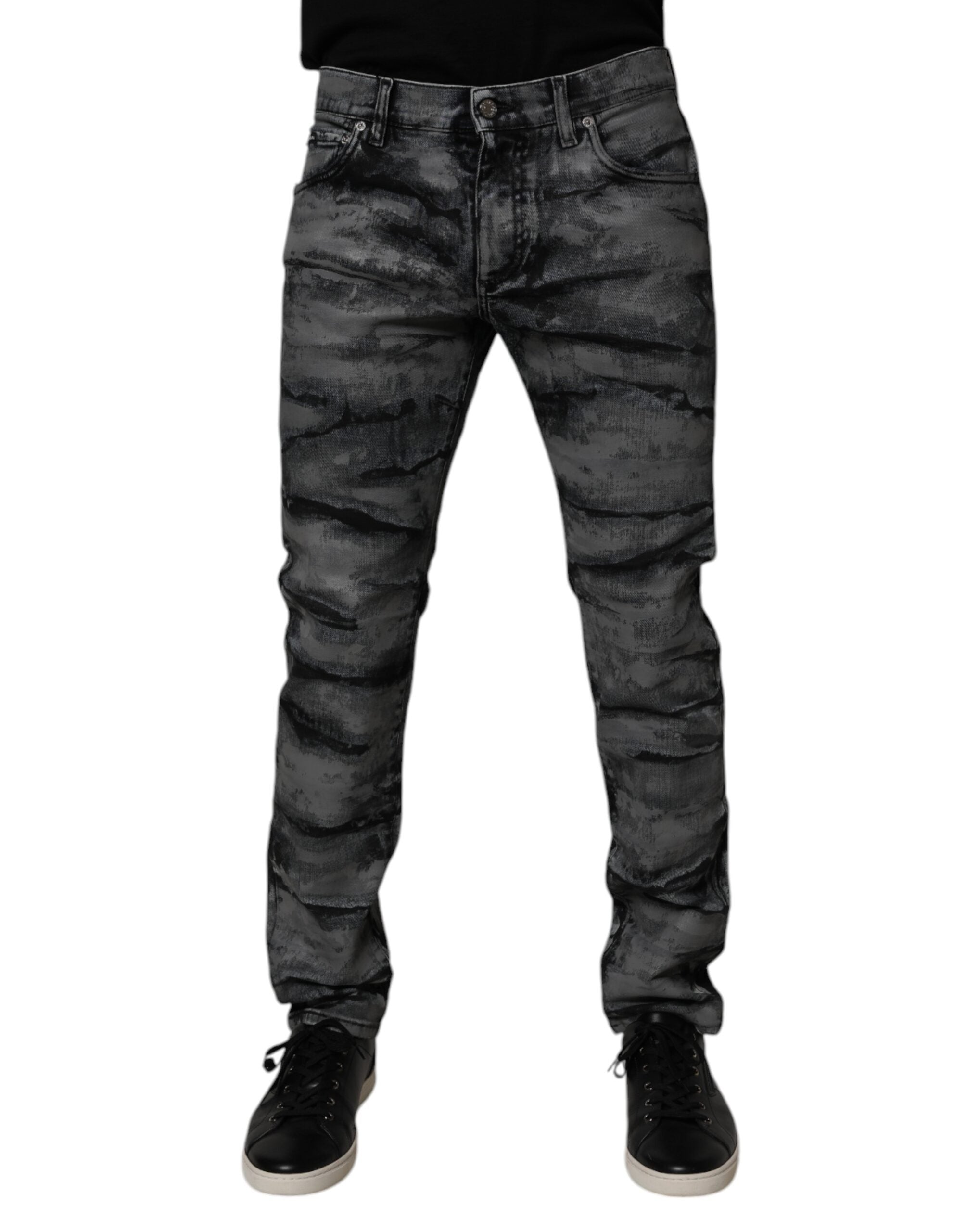 Dolce & Gabbana Gray Tie Dye Cotton Skinny Men Denim Jeans