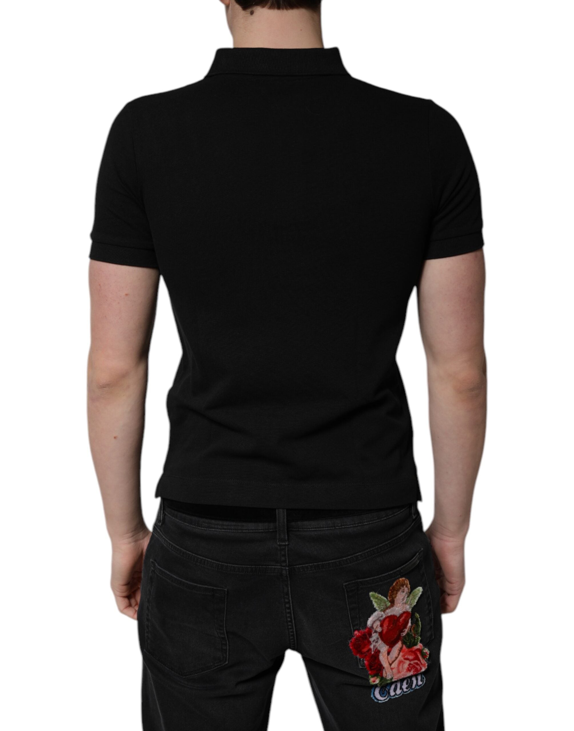 Dolce & Gabbana Black Cotton DG Logo Collared Polo T-shirt