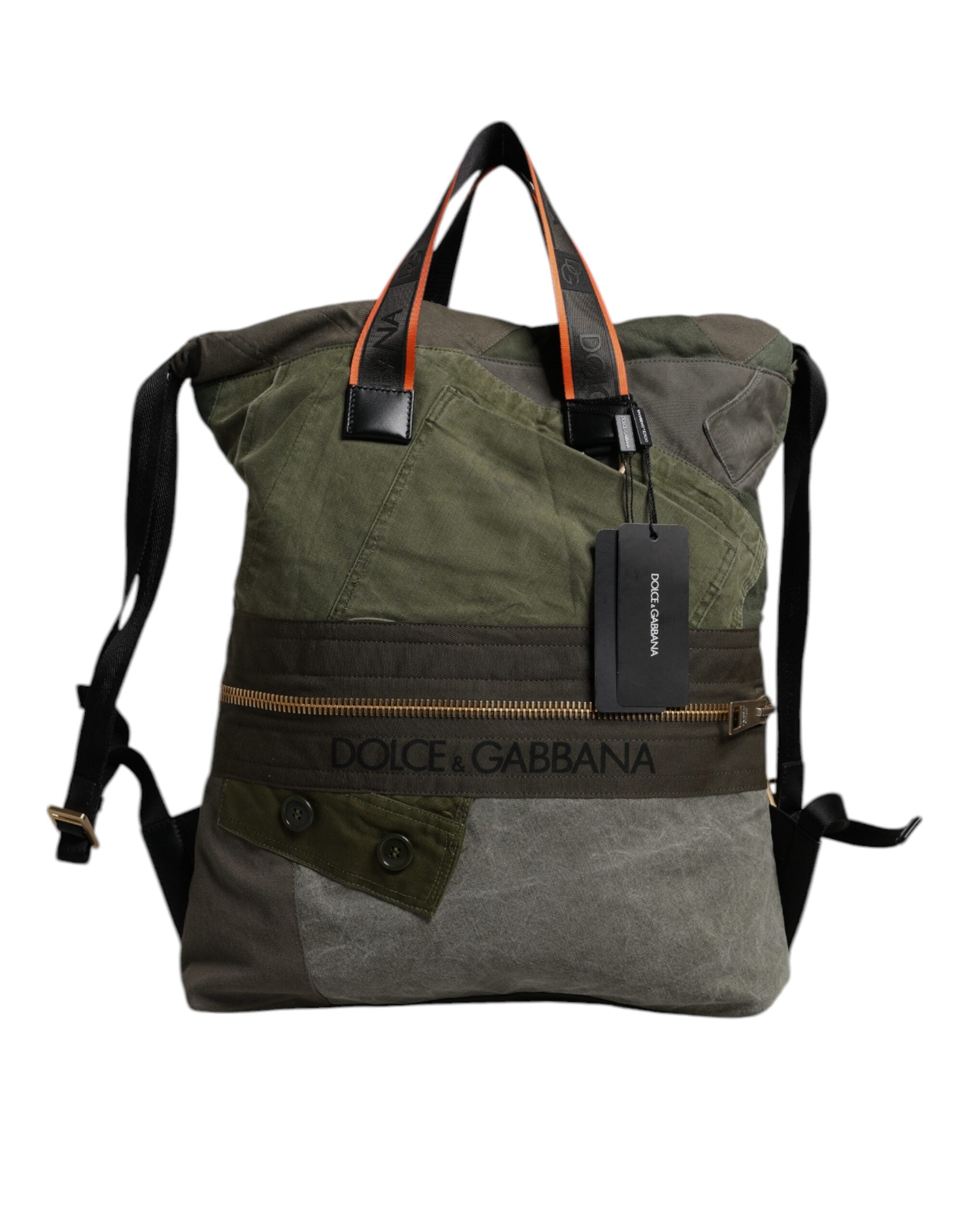 Dolce & Gabbana Military Green Patchwork Rucksack Backpack Bag