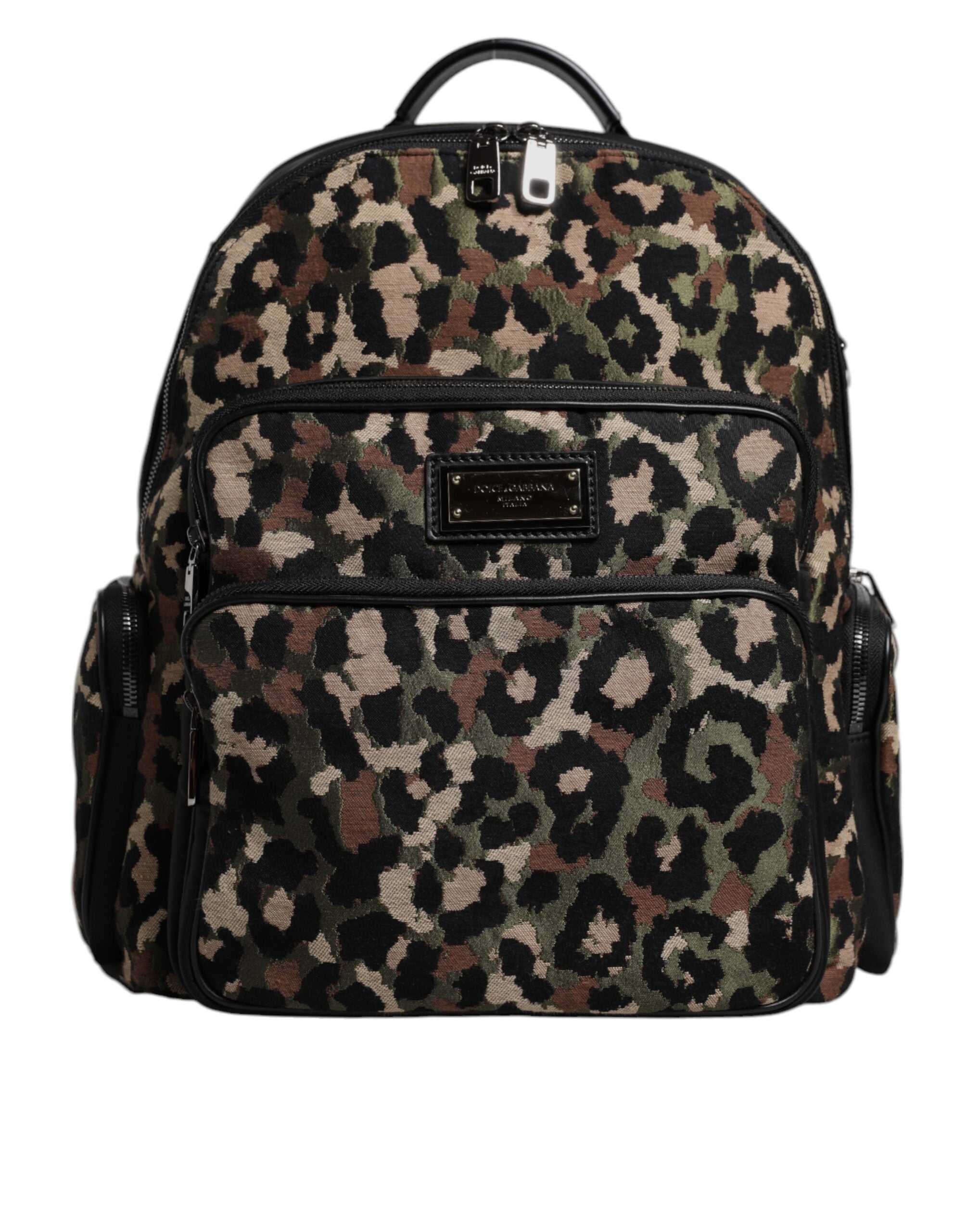Dolce & Gabbana Multicolor Leopard Print DG Logo Plaque Men Backpack Bag