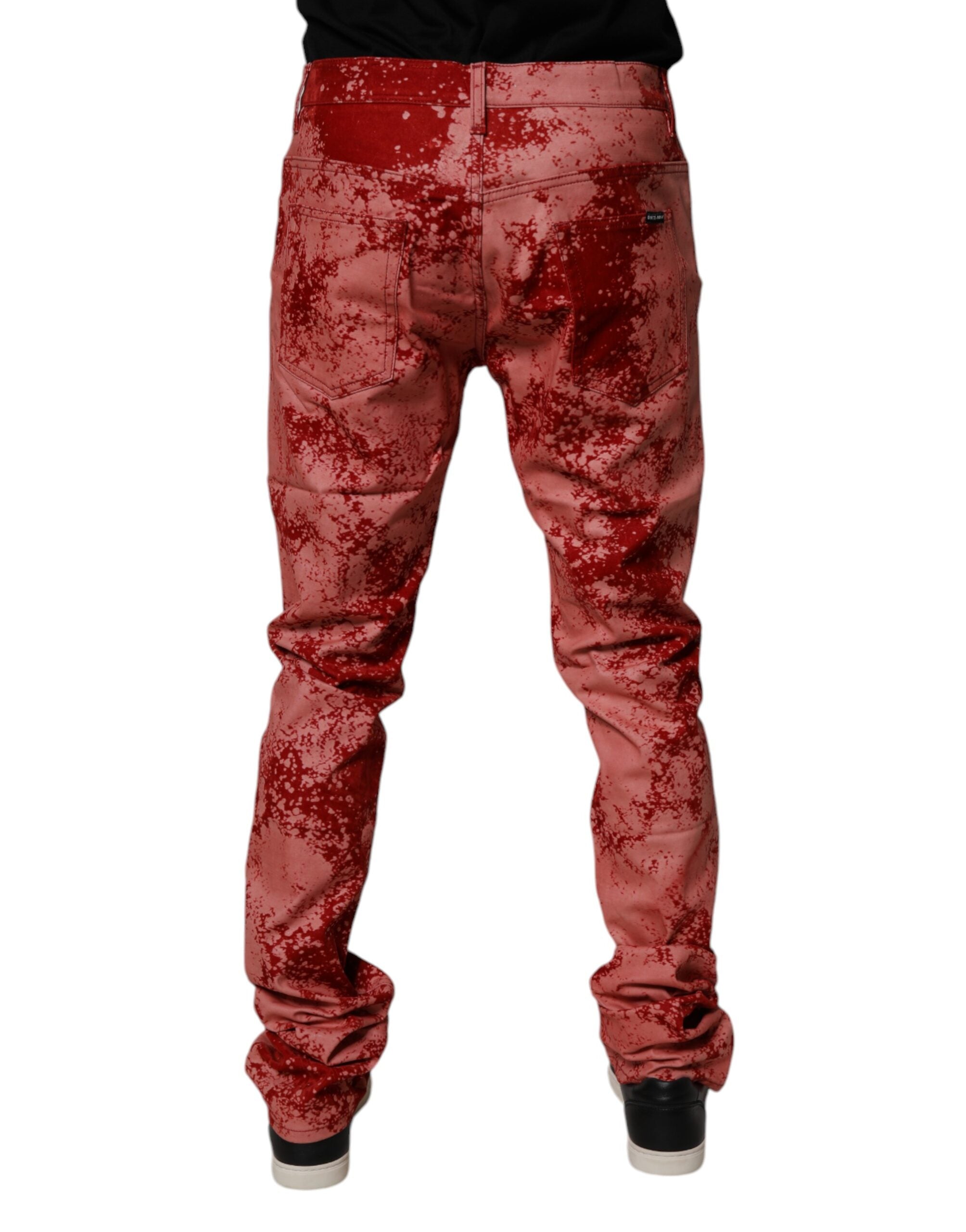 Dolce & Gabbana Red Tie Dye Cotton Skinny Men Denim Jeans