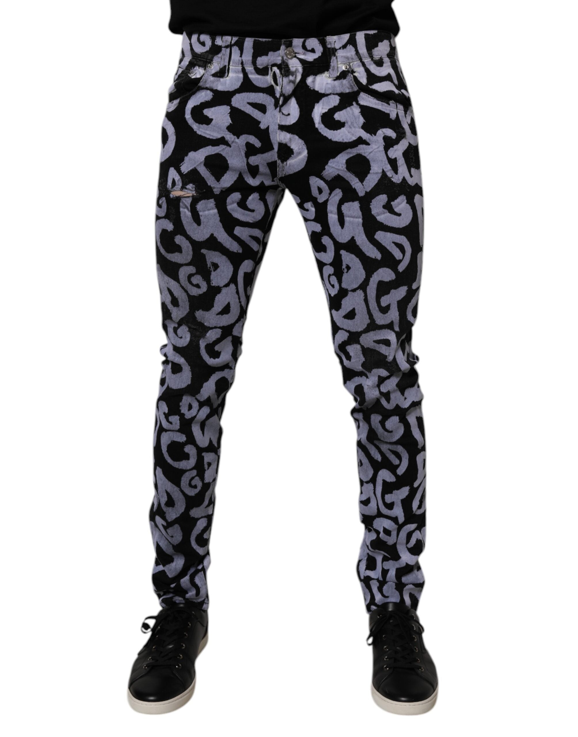 Dolce & Gabbana Black Logo Monogram Cotton Skinny Denim Jeans