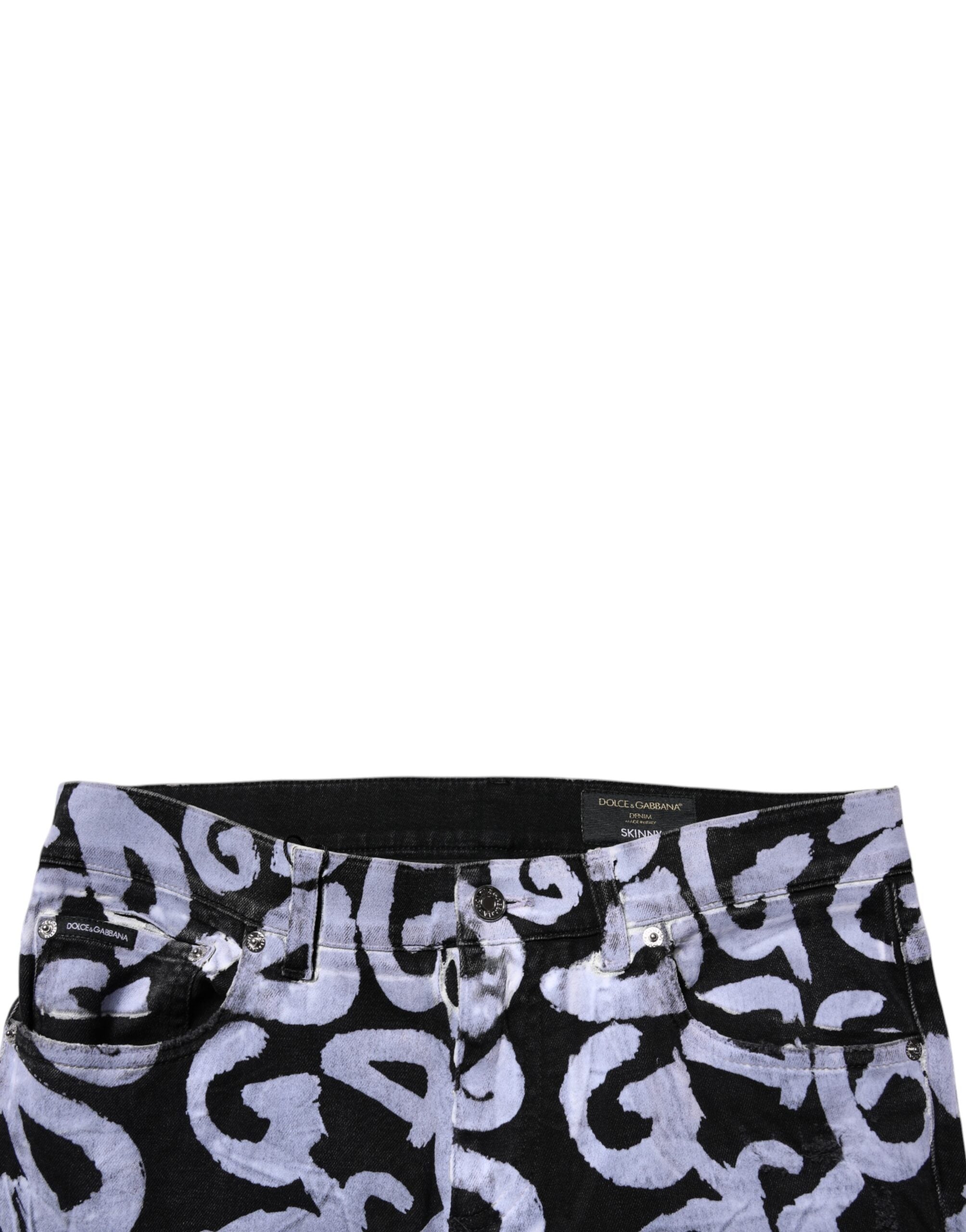 Dolce & Gabbana Black Logo Monogram Cotton Skinny Denim Jeans