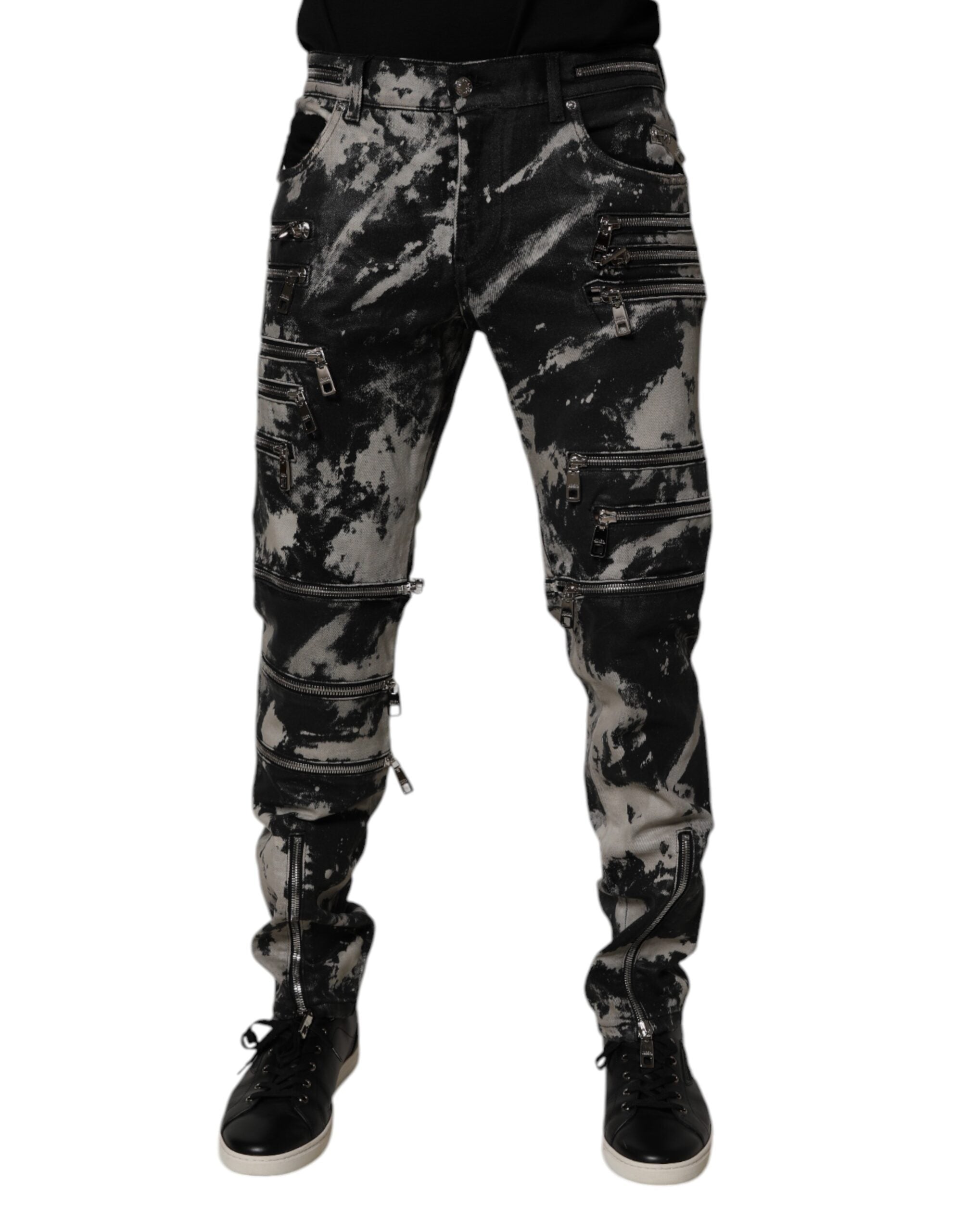 Dolce & Gabbana Black Tie Dye Cotton Skinny Zip Denim Jeans
