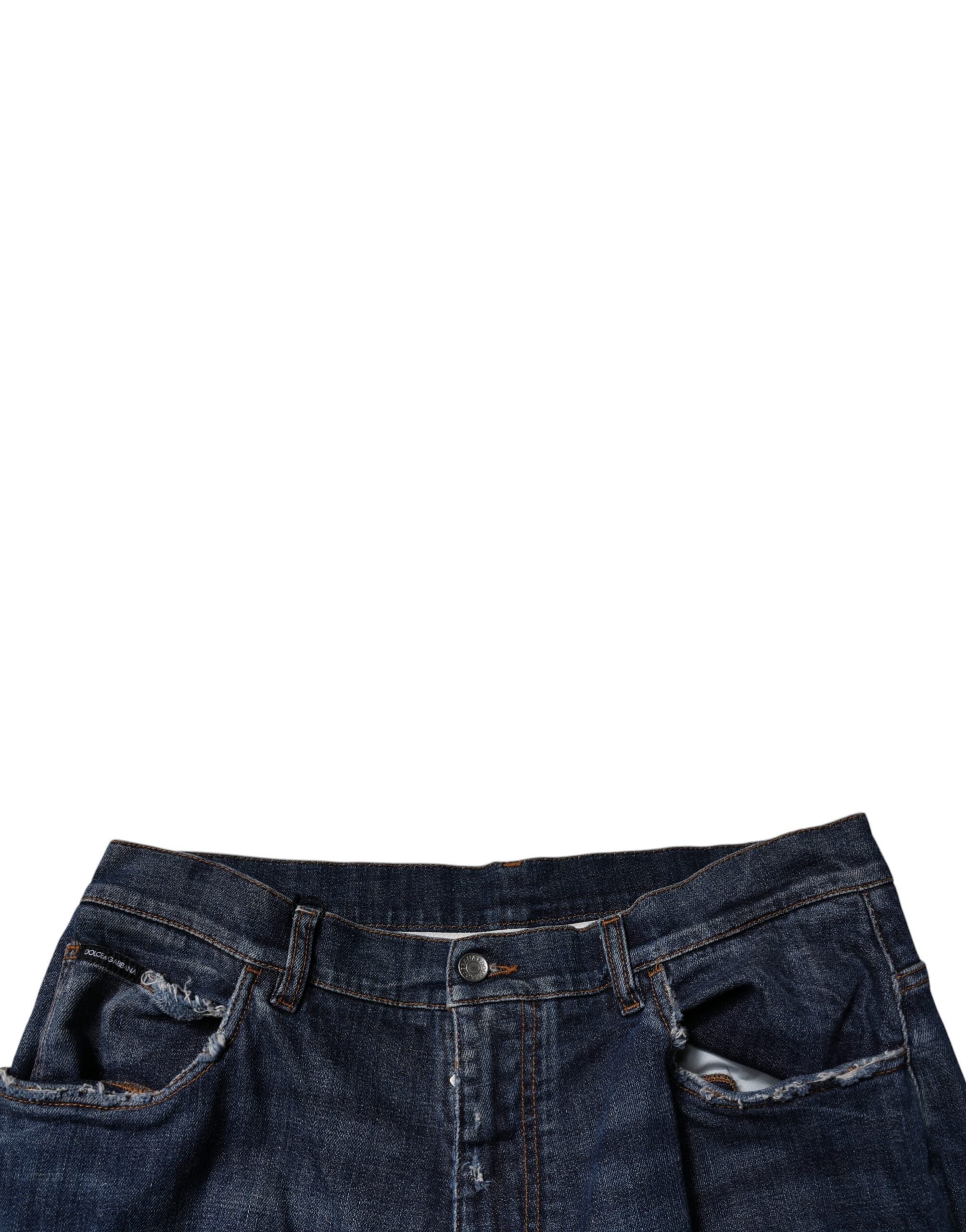 Dolce & Gabbana Dark Blue Tattered Wide Leg Men Denim Jeans