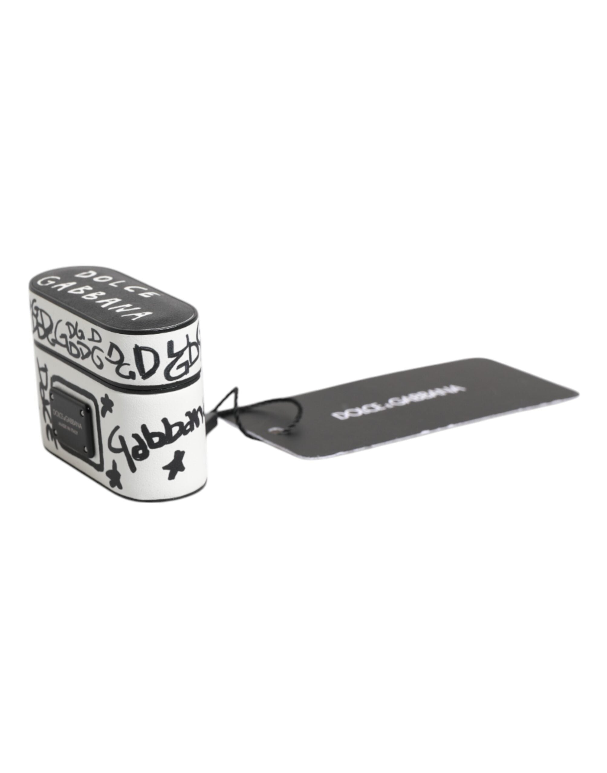 Dolce & Gabbana Black White Leather Scribble Embossed Logo Airpods Case