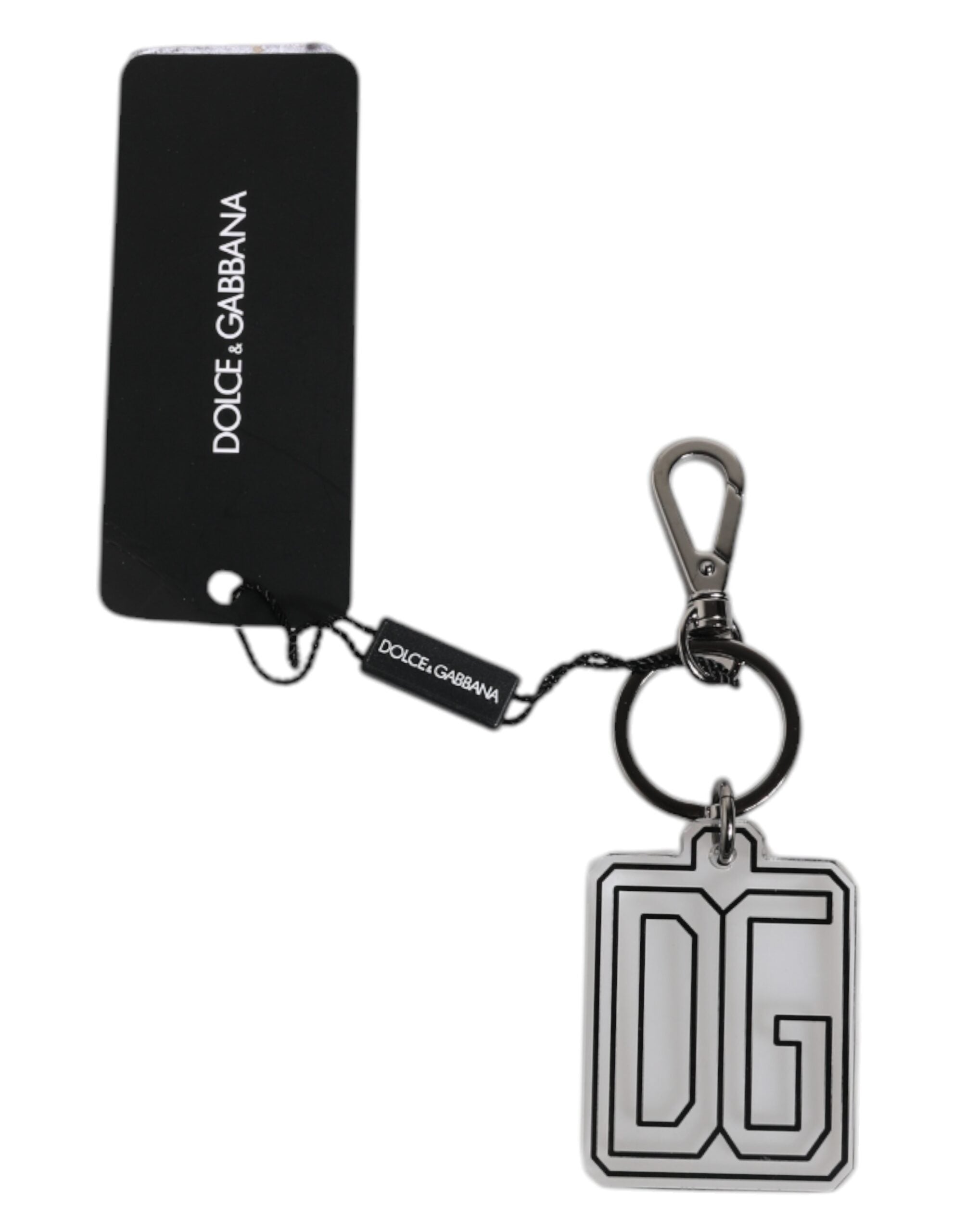 Dolce & Gabbana Gray Black DG Rubber Logo Silver Men's Keychain Keyring