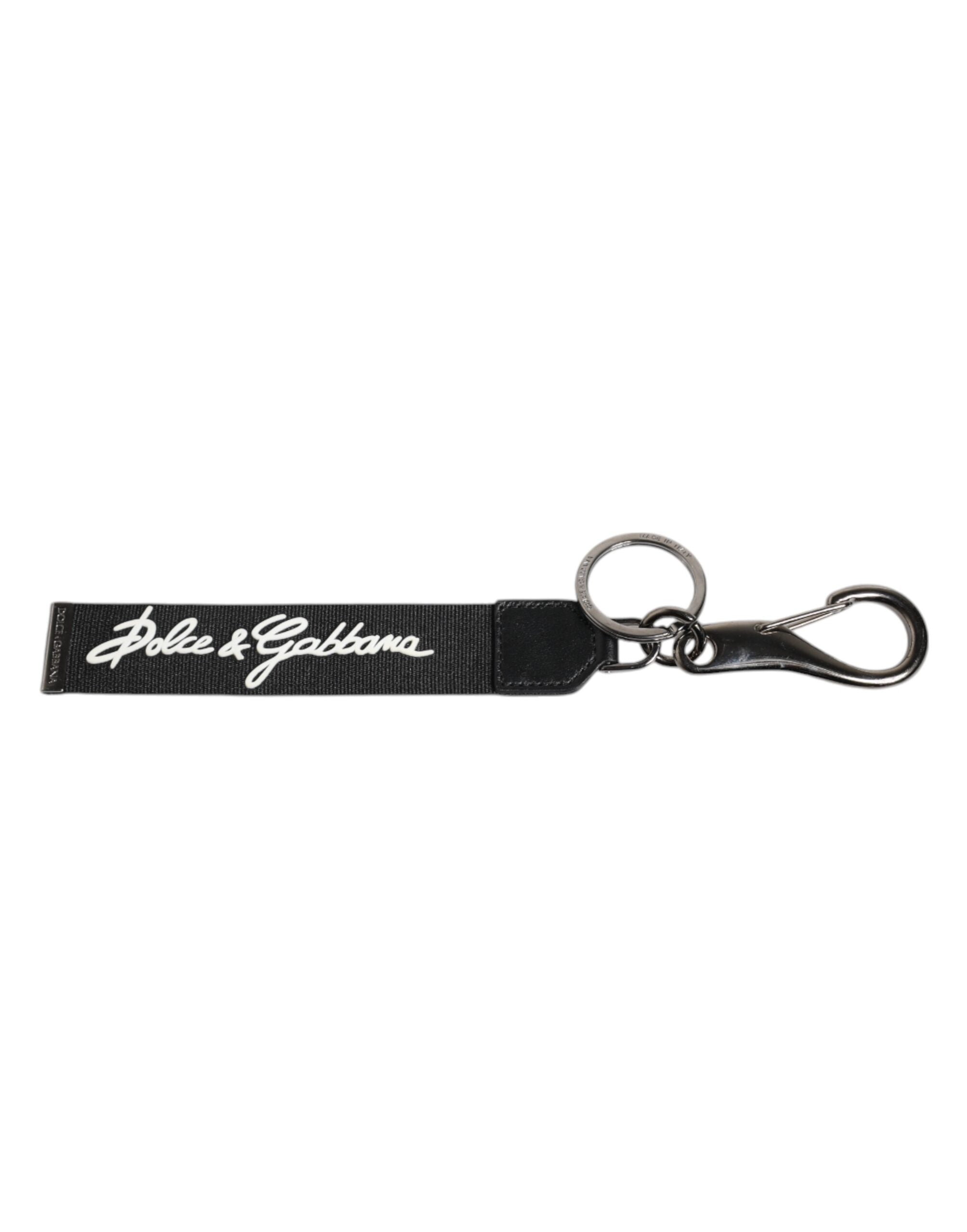 Dolce & Gabbana Black White DG Logo Silver Men Keychain Polyester Keyring