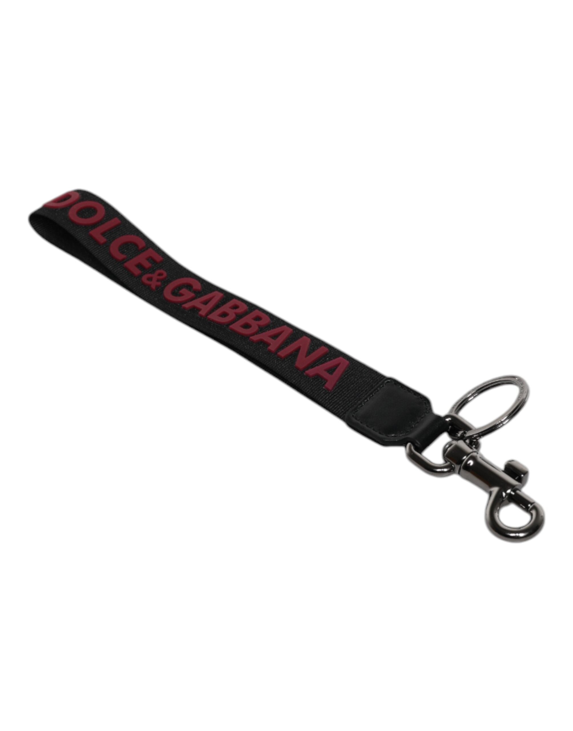 Dolce & Gabbana Black Logo Nylon Silver Brass Men Holder Keychain Keyring