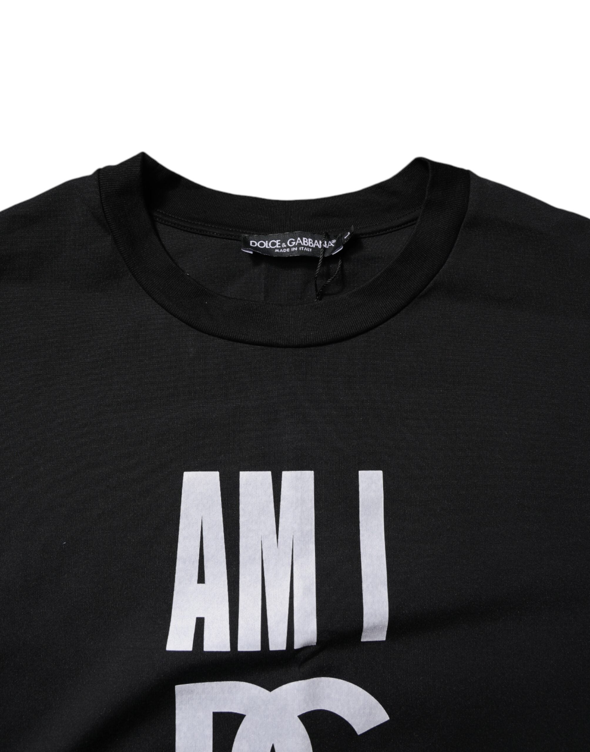 Dolce & Gabbana Black Printed Cotton Crew Neck Tee T-shirt