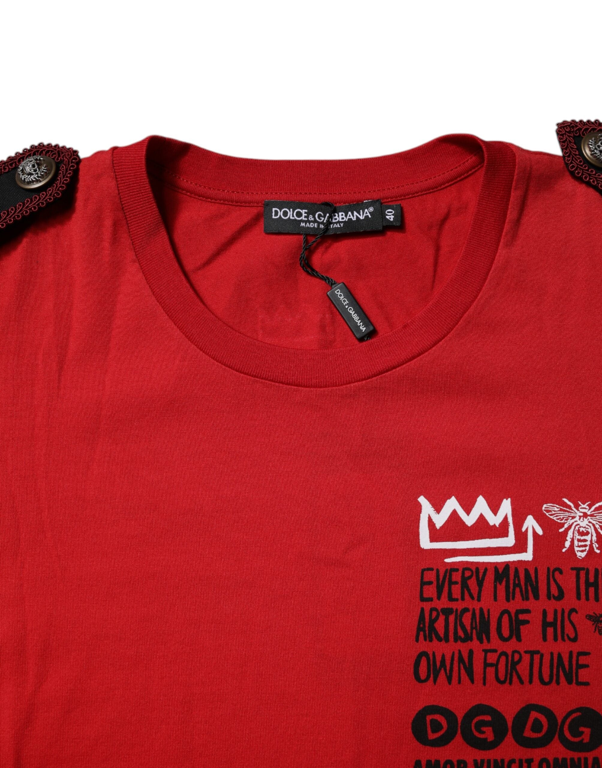 Dolce & Gabbana Red Cotton Graphic Print Crew Neck T-shirt
