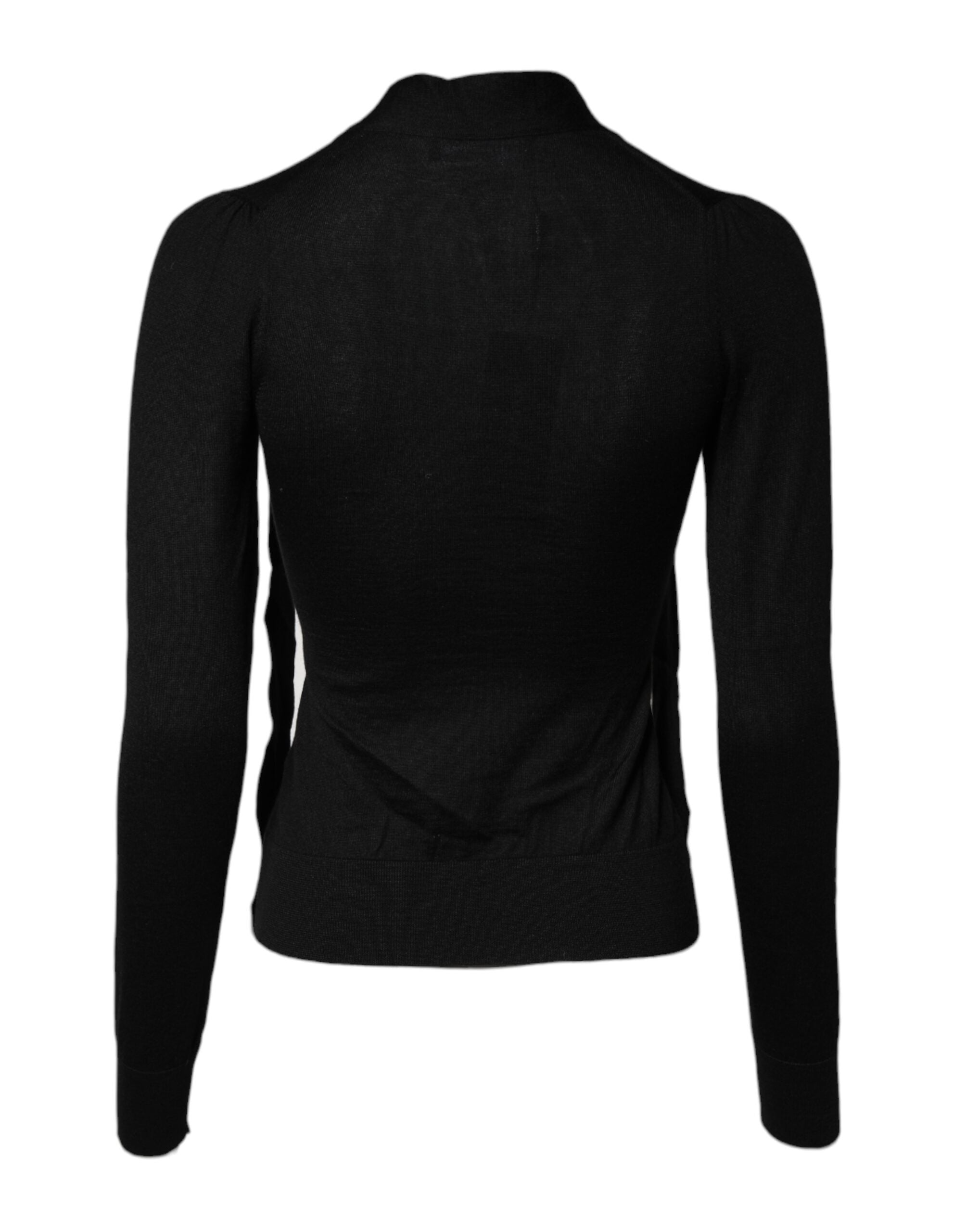 Dolce & Gabbana Black Cashmere Ascot Collar Long Sleeve Top