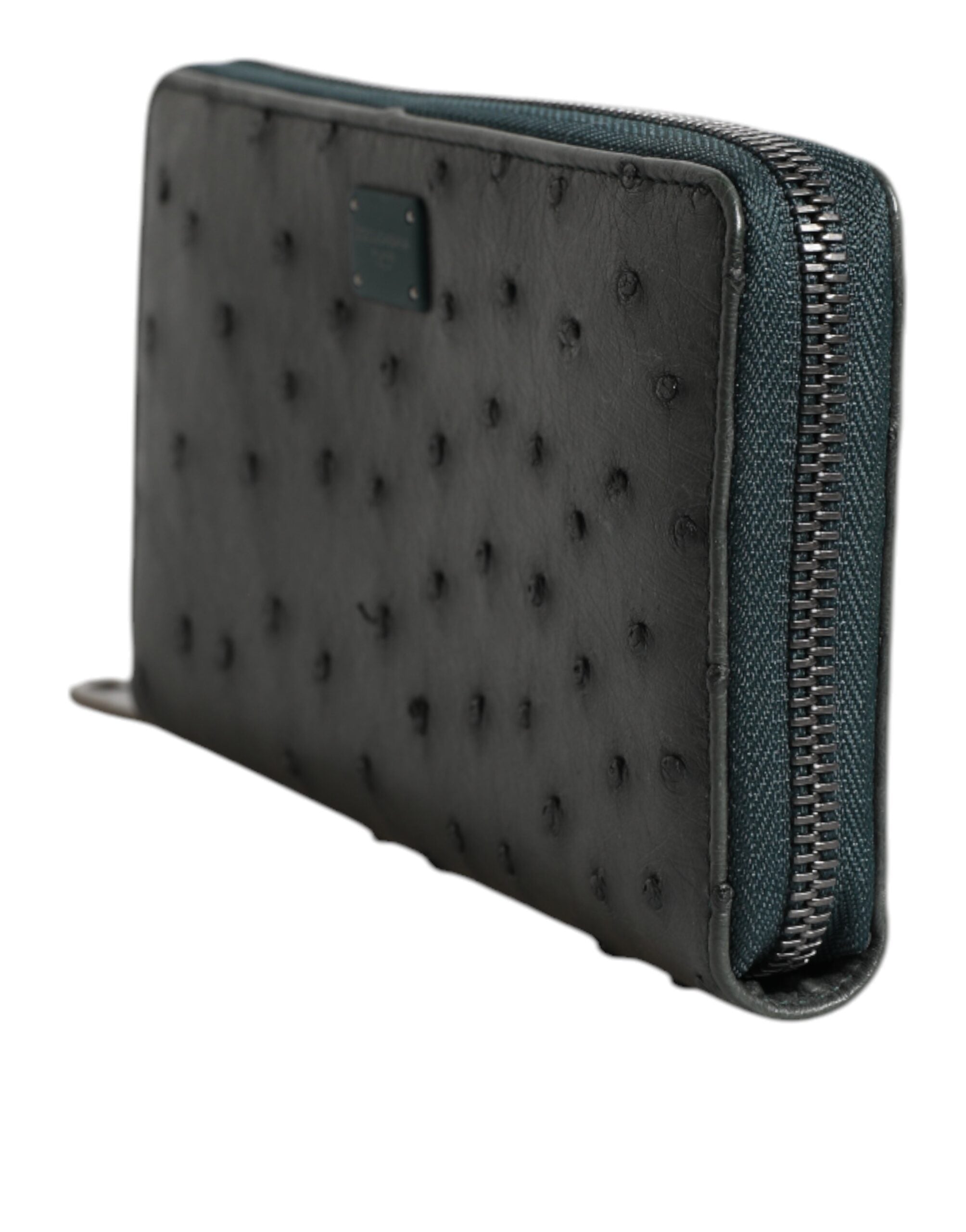 Dolce & Gabbana Green Ostrich Logo Plaque Zip Around Continental Wallet