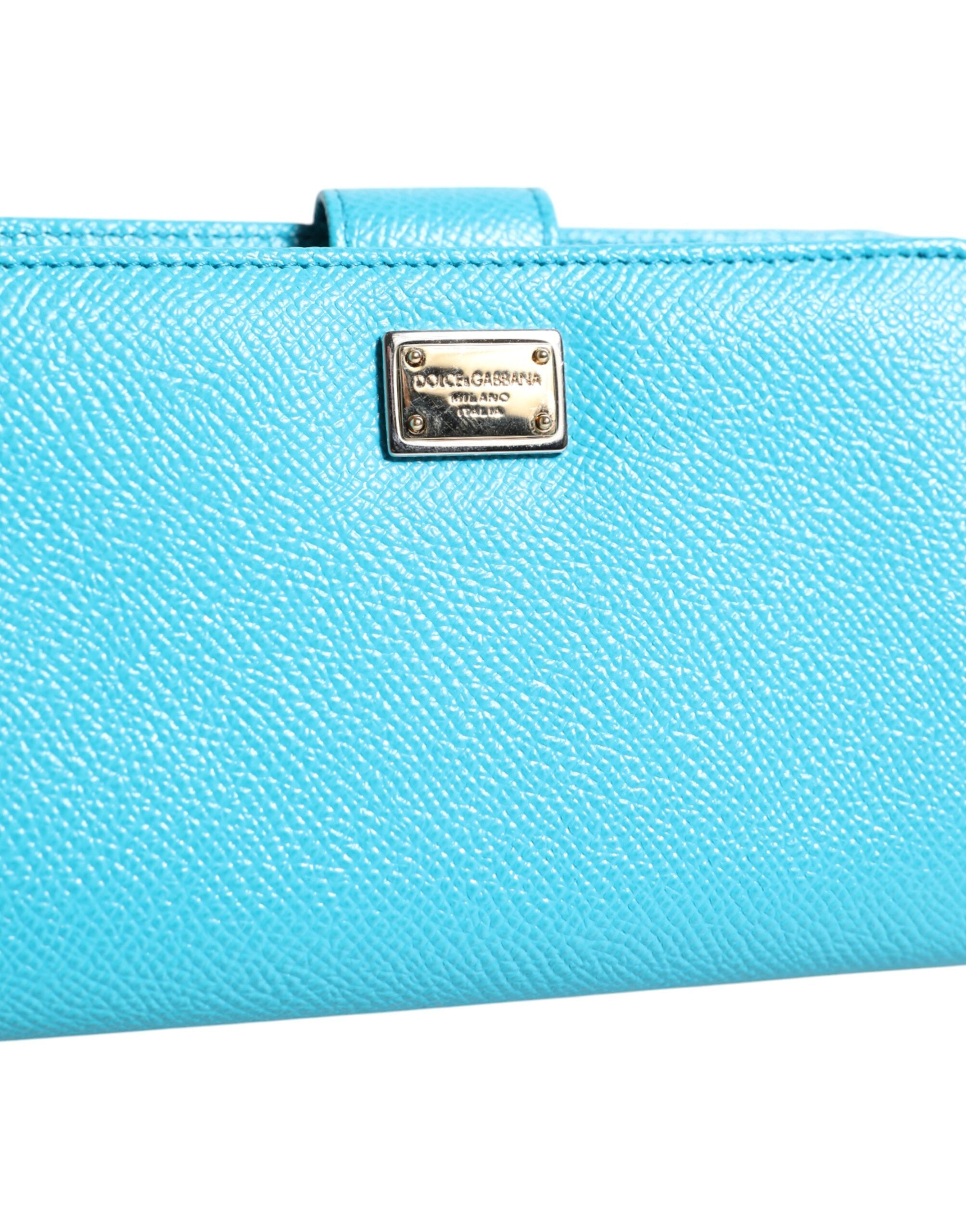 Dolce & Gabbana Light Blue Leather Bifold Continental Clutch Wallet