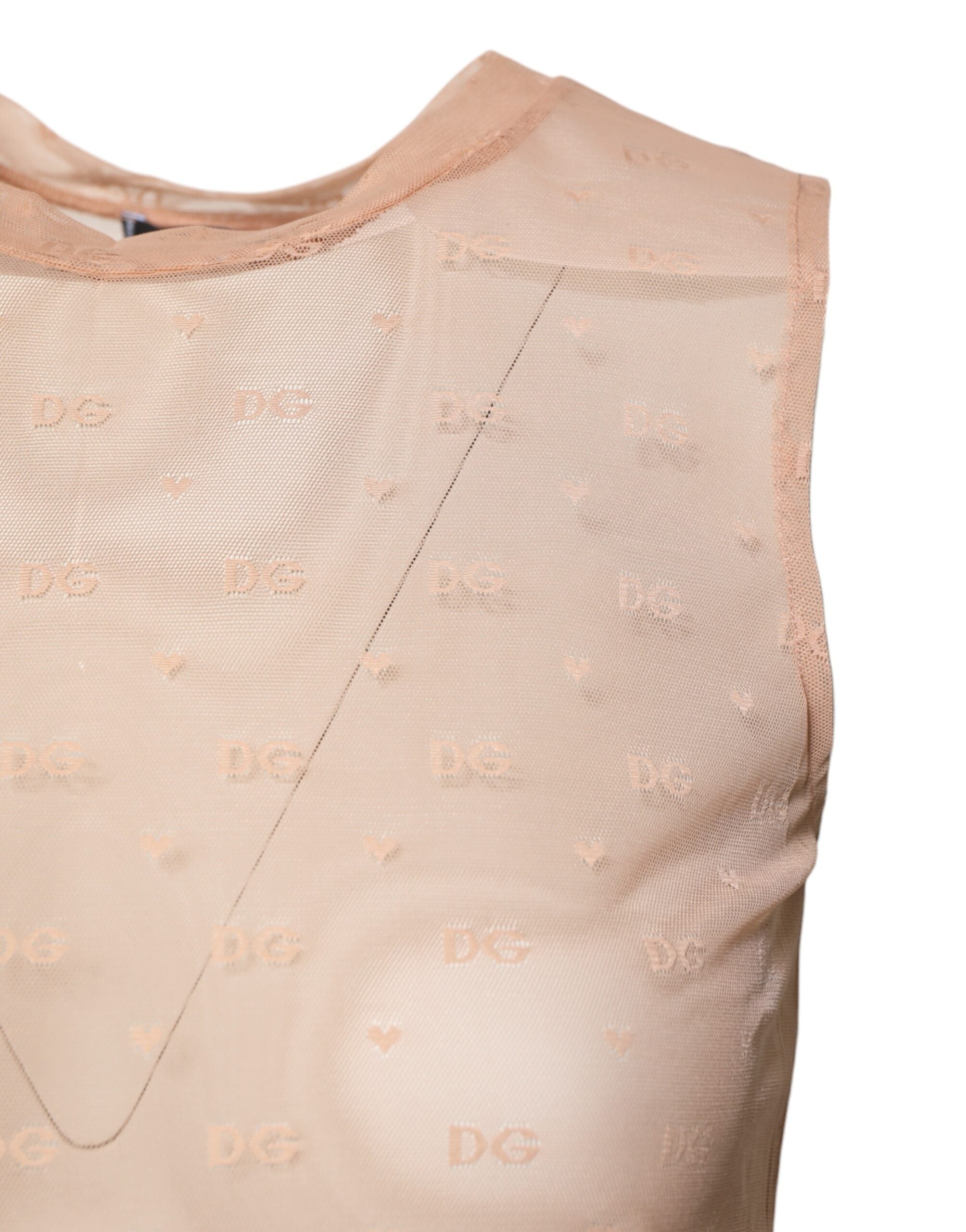 Dolce & Gabbana Beige Nylon Logo Monogram Sleeveless Tank Top