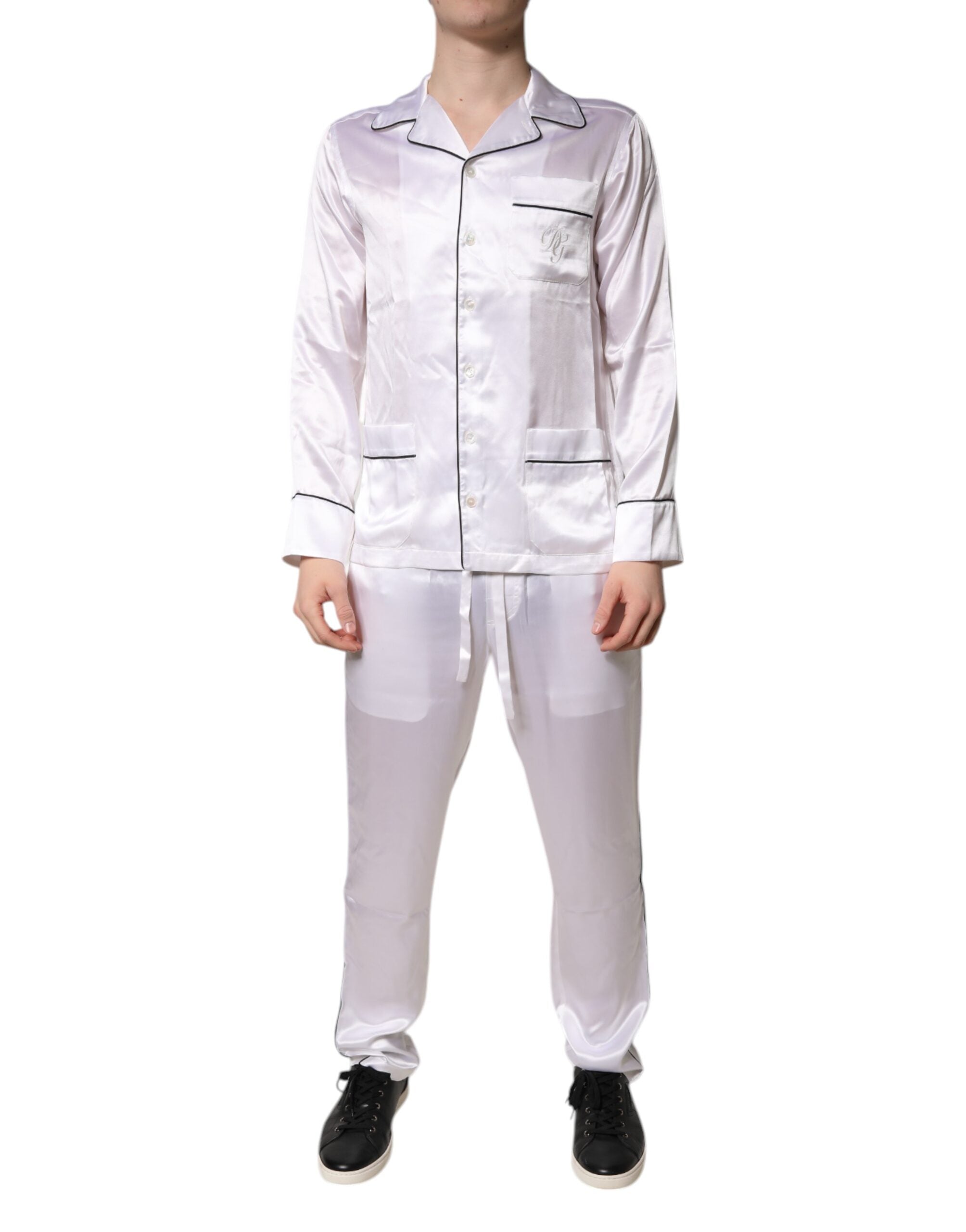 Dolce & Gabbana White Satin Silk Men Pajama Set Sleepwear