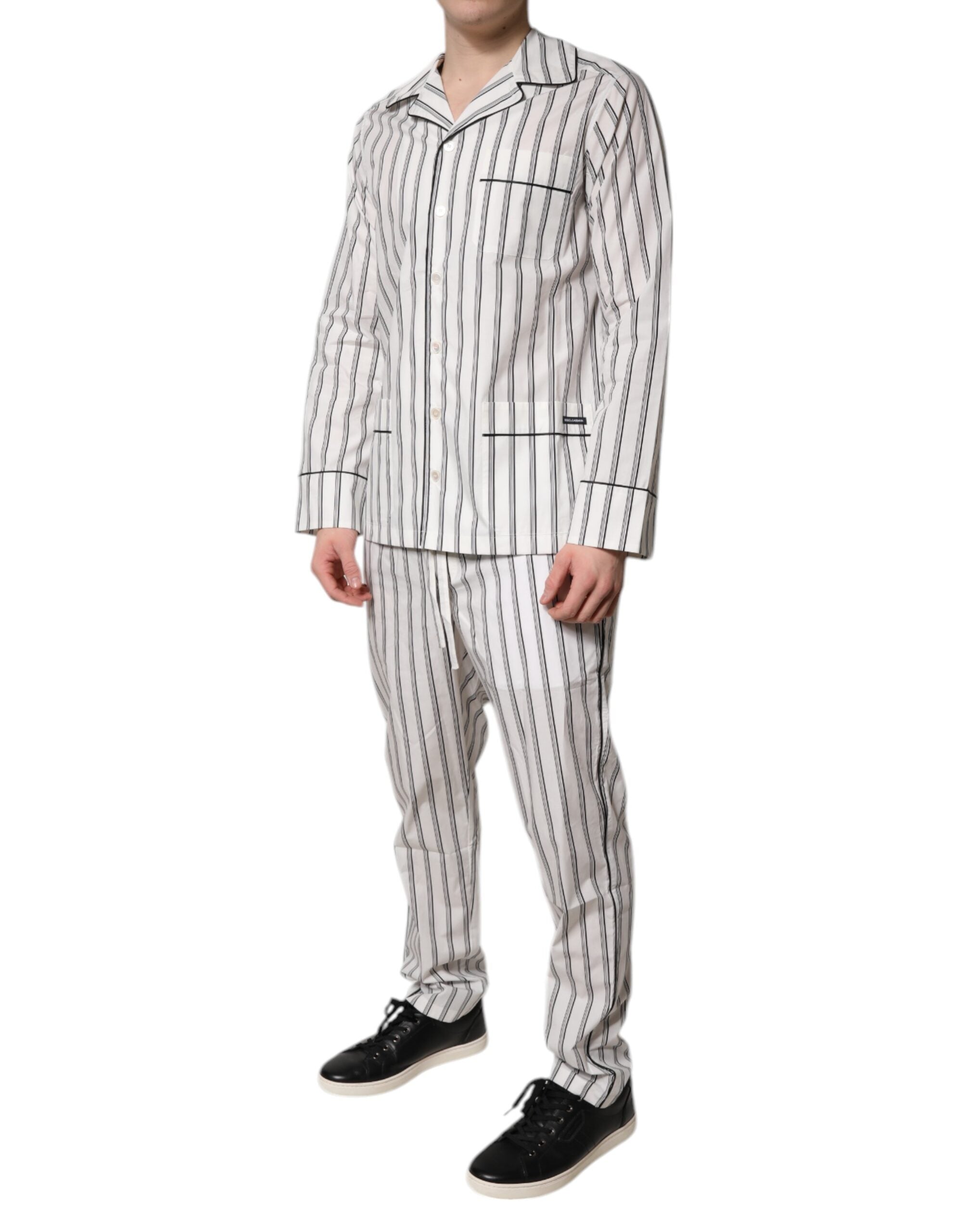 Dolce & Gabbana White Black Stripes Cotton Men Pajama Set Sleepwear