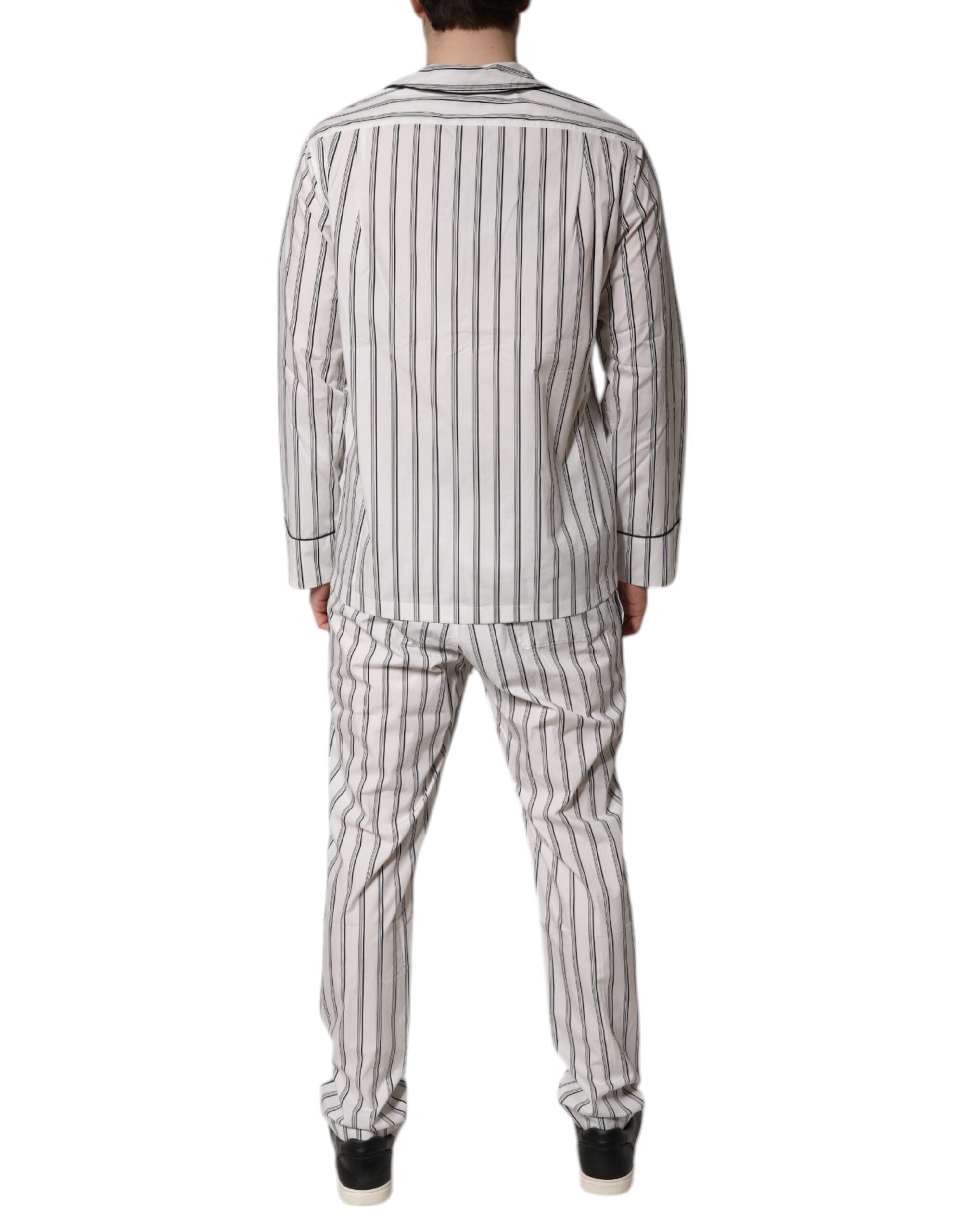 Dolce & Gabbana White Black Stripes Cotton Men Pajama Set Sleepwear