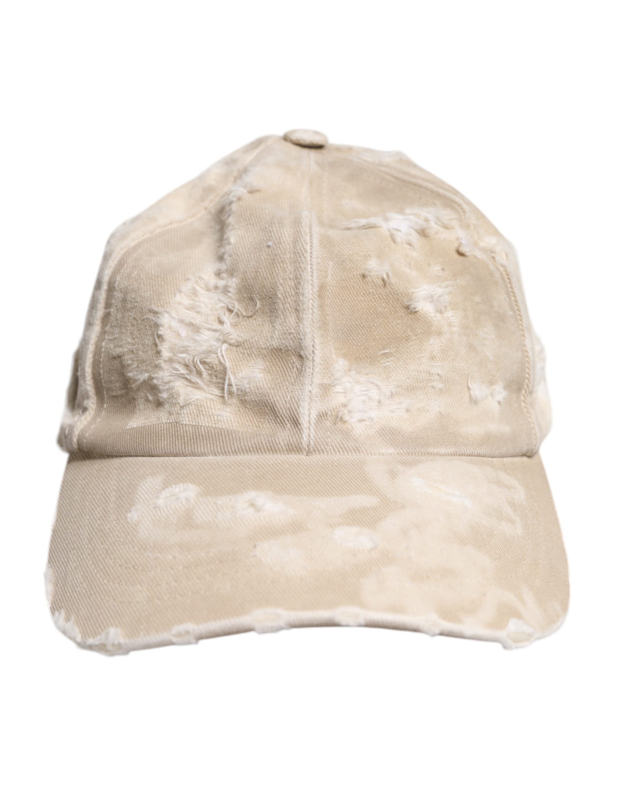 Dolce & Gabbana Beige Tattered Cotton 6 Panels Baseball Cap