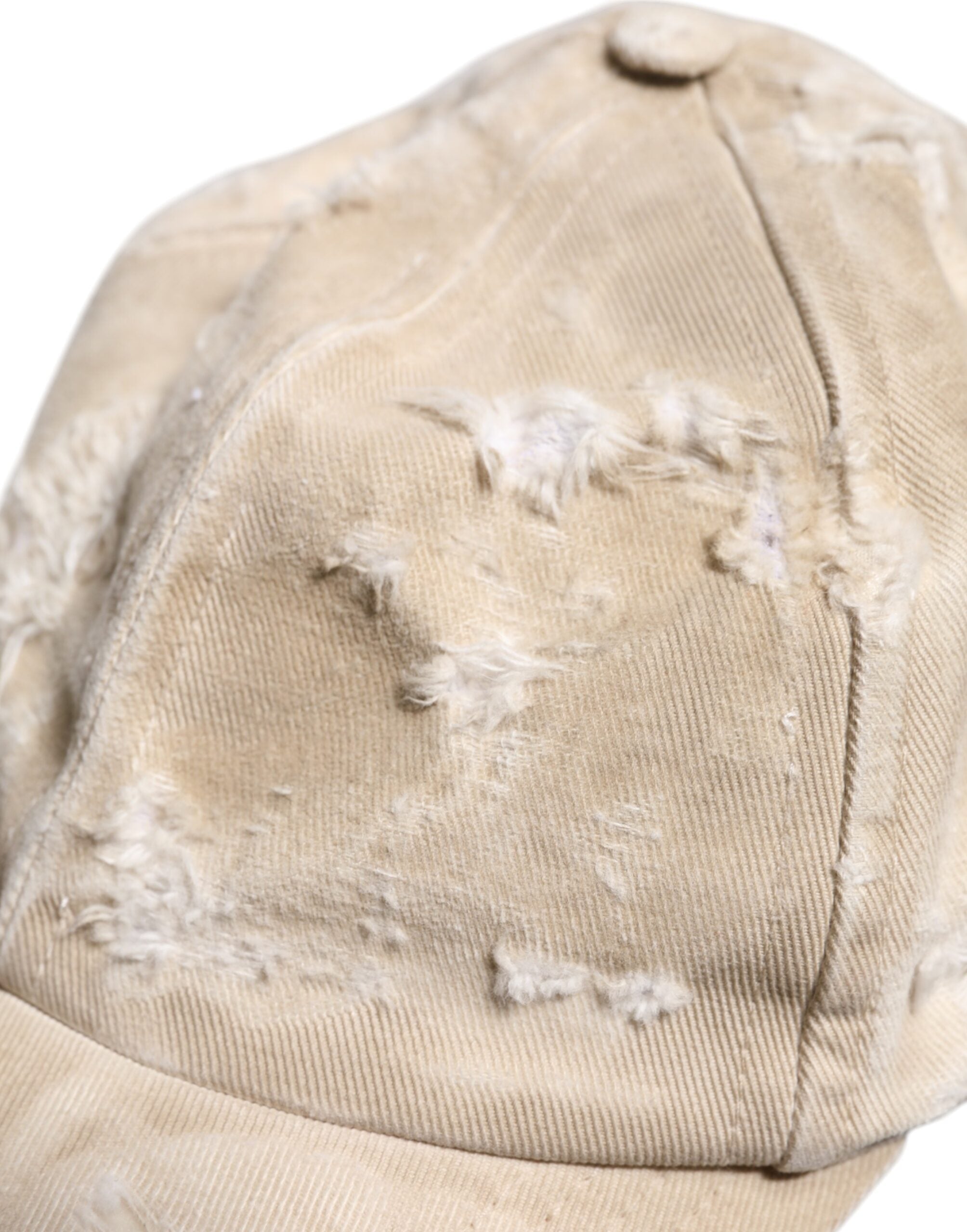 Dolce & Gabbana Beige Tattered Cotton 6 Panels Baseball Cap