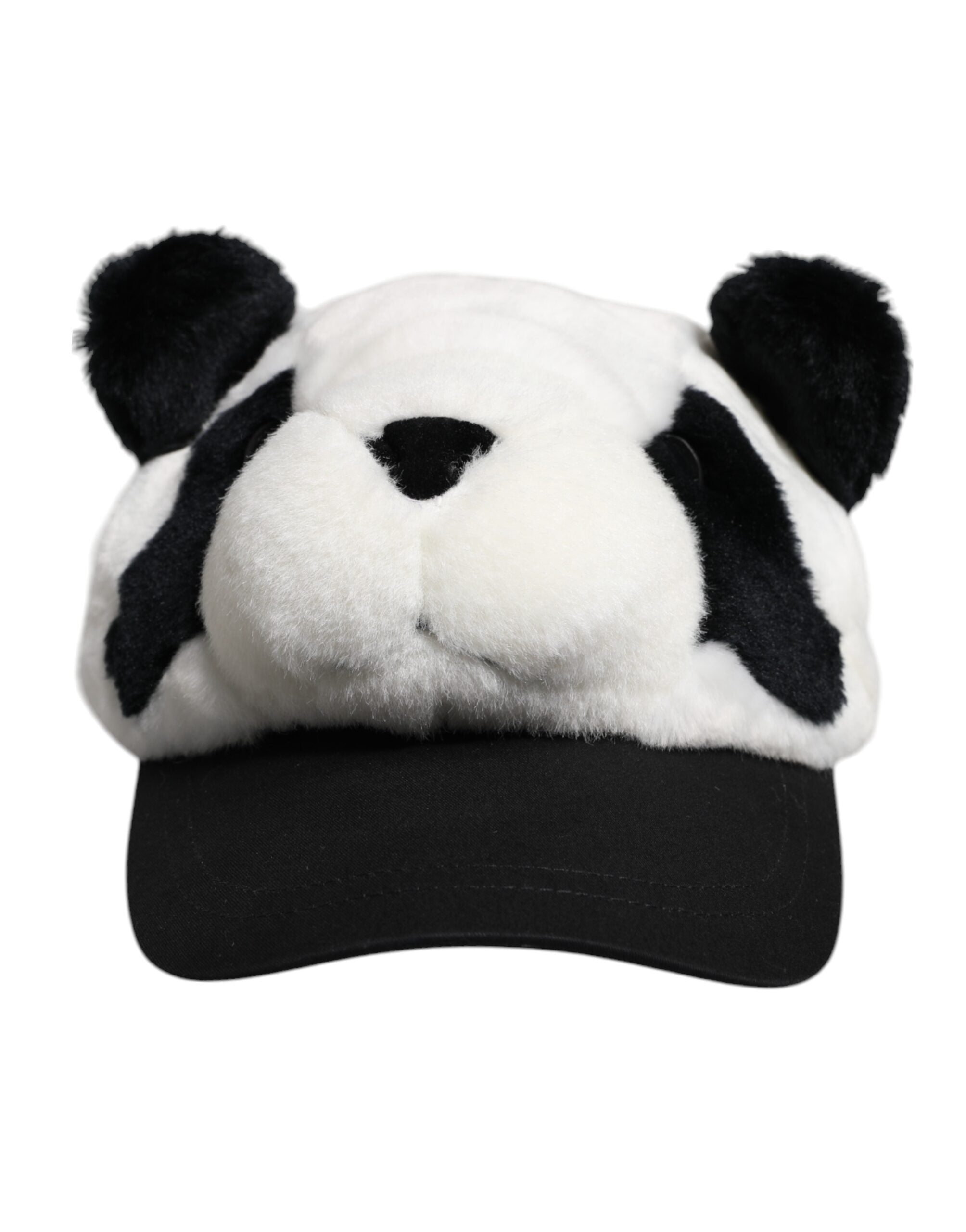 Dolce & Gabbana Black White Panda Fur Women Baseball Cap