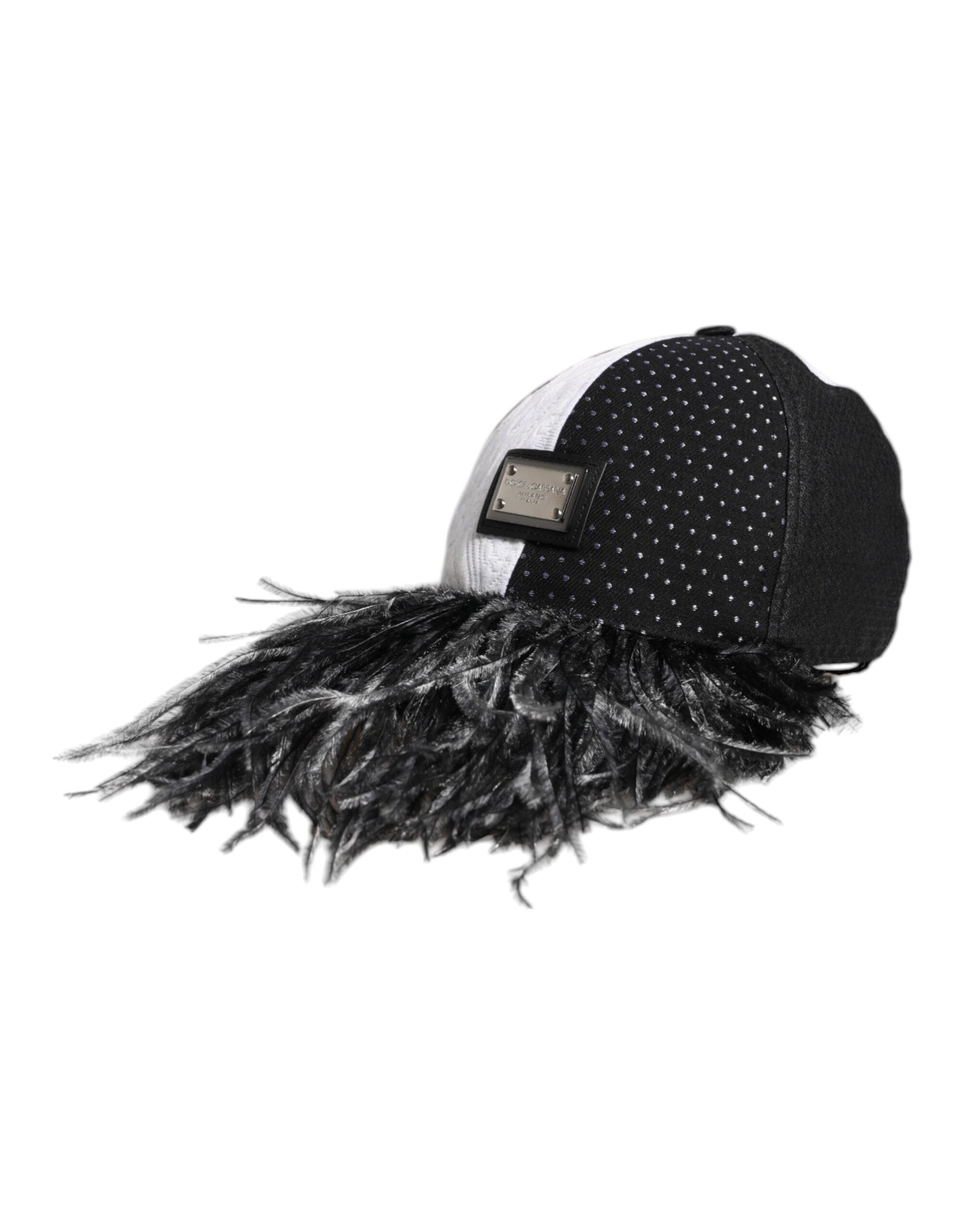 Dolce & Gabbana White Black Polka Dot Feathers Baseball Cap