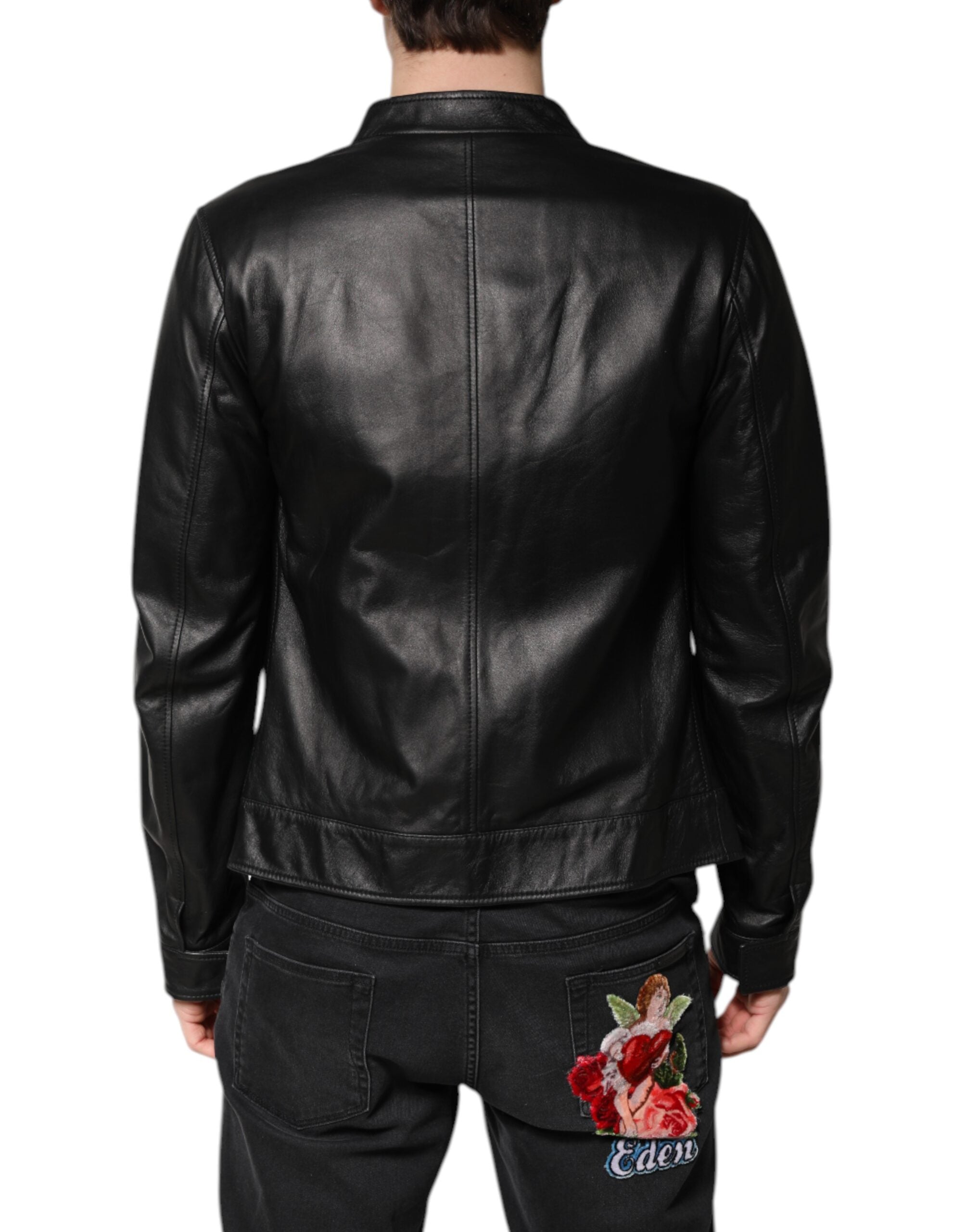 Dolce & Gabbana Black Sheep Leather Biker Full Zip Jacket